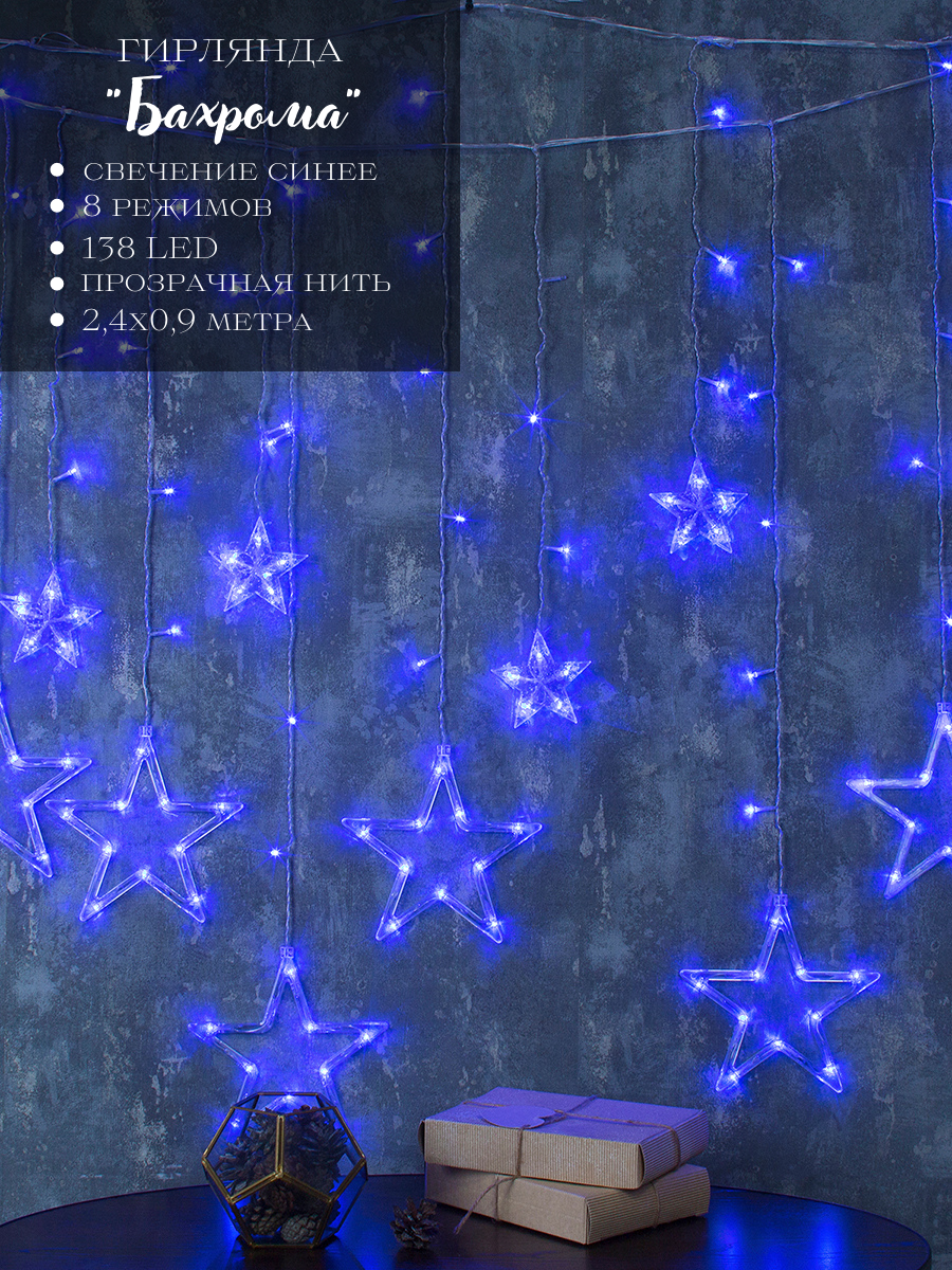 Изображение товара Электрогирлянда Бахрома 240 см 138 ламп синий 8 режимов Luazon Lighting