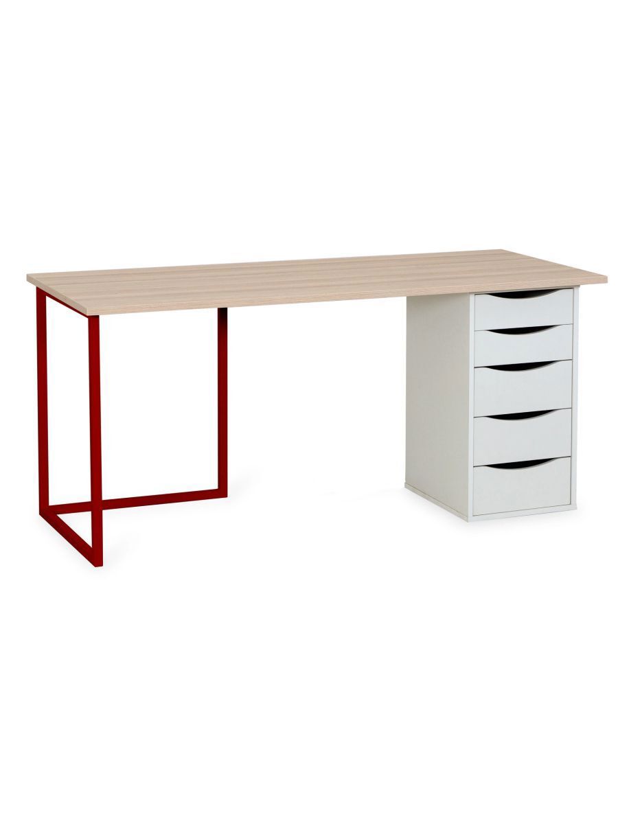 Изображение товара Офисный стол с тумбой и ящиками Огого обстановочка! 180x74x70 см белый, красный, ясень