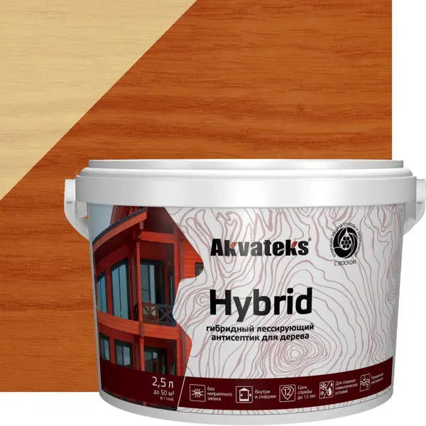 Фото Антисептик Akvateks Hybrid гибридный лессирующий полуматовый тик 2.5 л