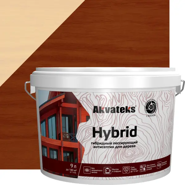 Фото Антисептик Akvateks Hybrid гибридный лессирующий полуматовый орех 9 л