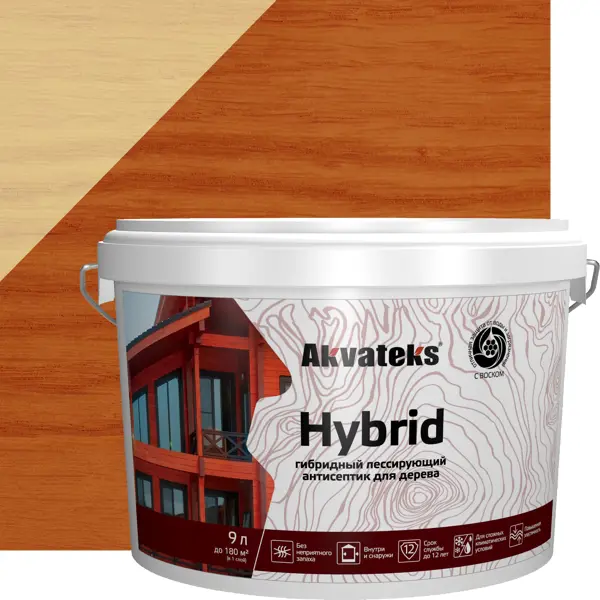 Фото Антисептик Akvateks Hybrid гибридный лессирующий полуматовый тик 9 л