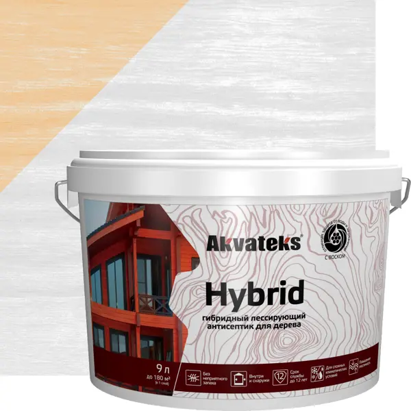 Фото Антисептик Akvateks Hybrid гибридный лессирующий полуматовый белый 9 л