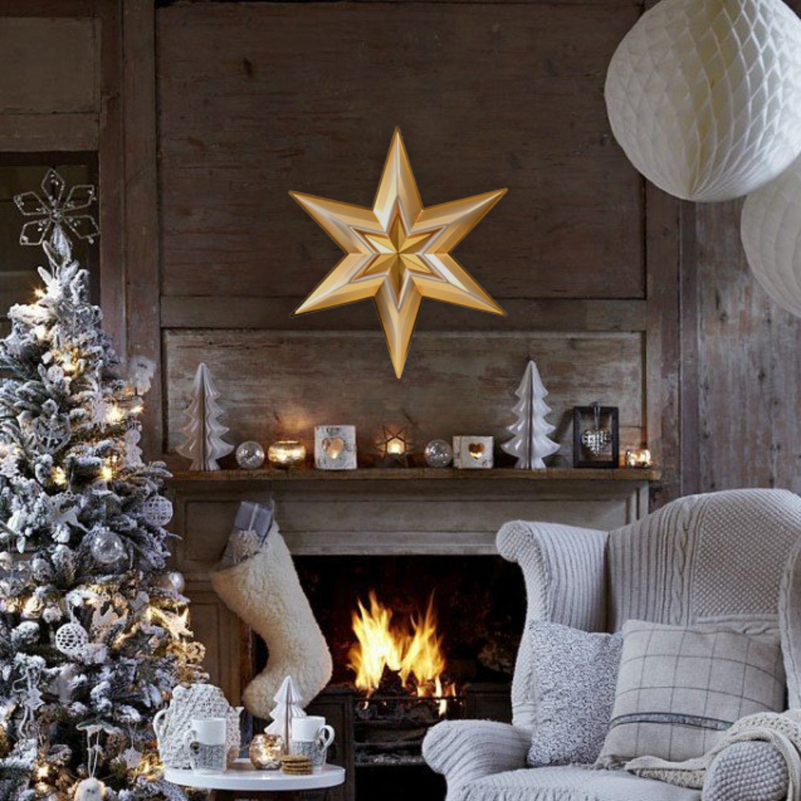 Изображение товара Новогодняя фигурка Звезда в Звезде большая золото 69.5x60.3 см