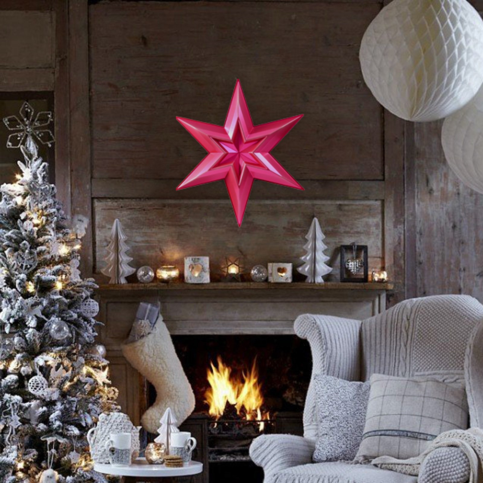 Изображение товара Новогодняя фигурка Звезда в Звезде большая красный металлик половинка 69.5x60.5 см