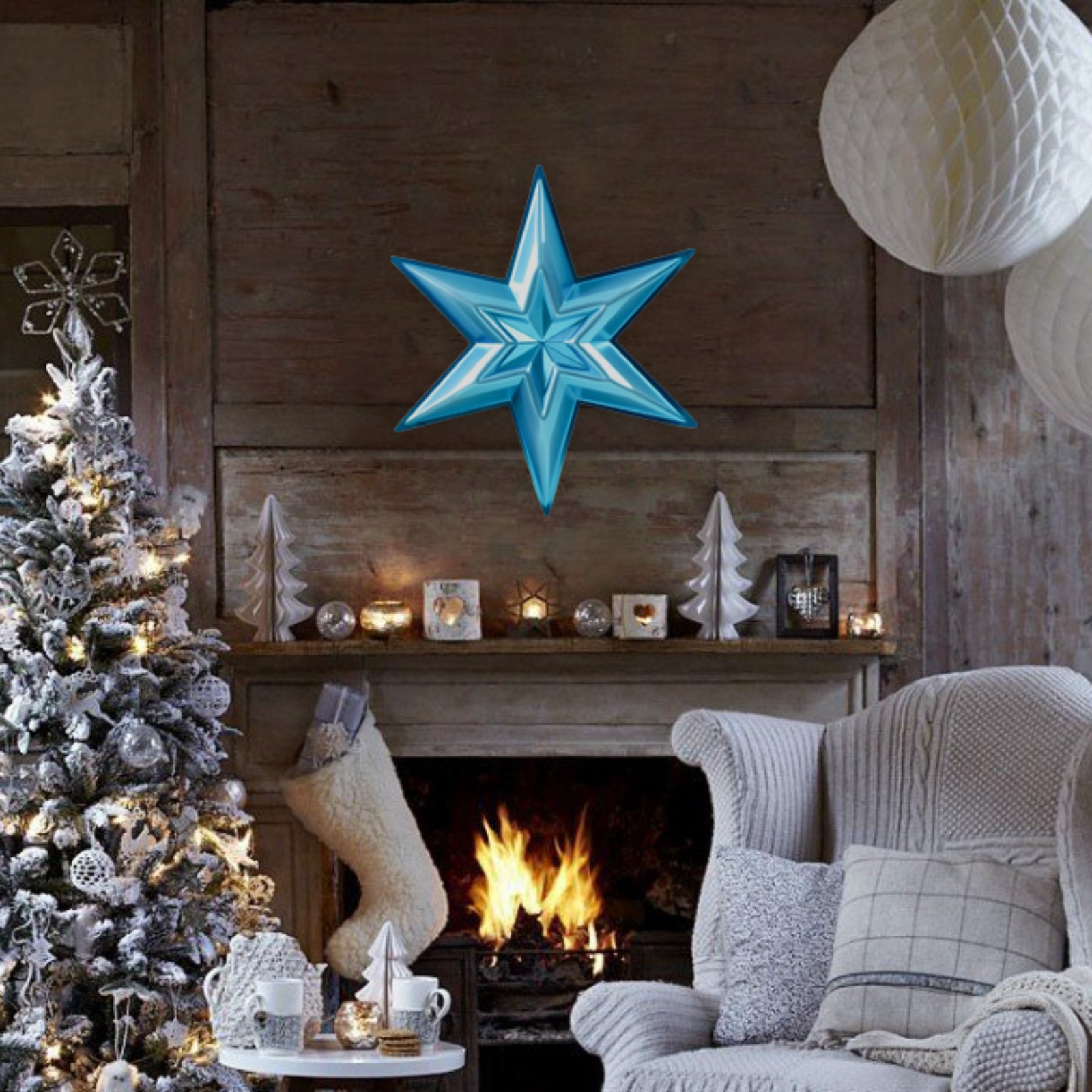 Изображение товара Новогодняя фигурка Звезда в Звезде малая голубой металлик 34x39 см