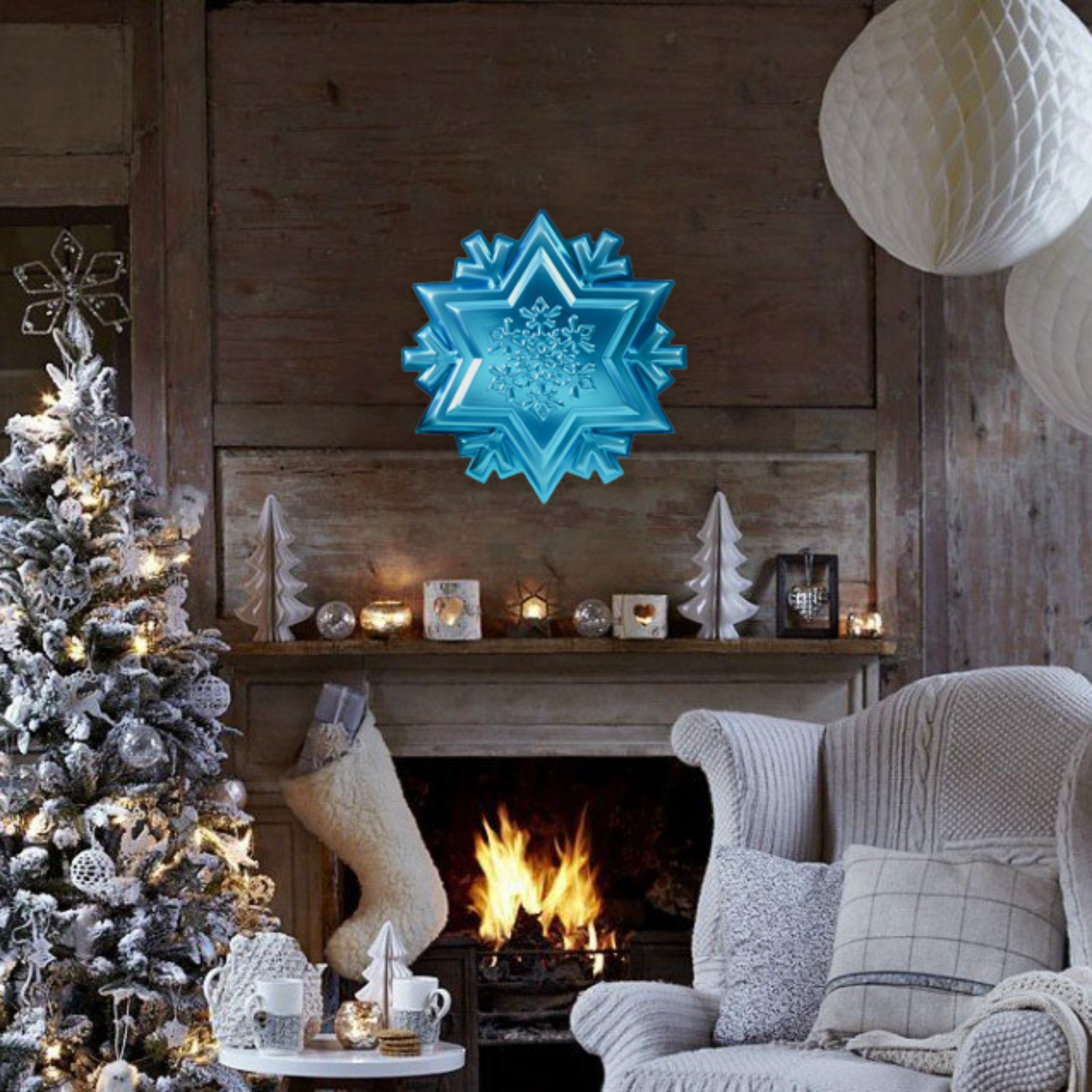 Изображение товара Новогодняя фигурка Снежинка малая голубой металлик половинка 38x36 см