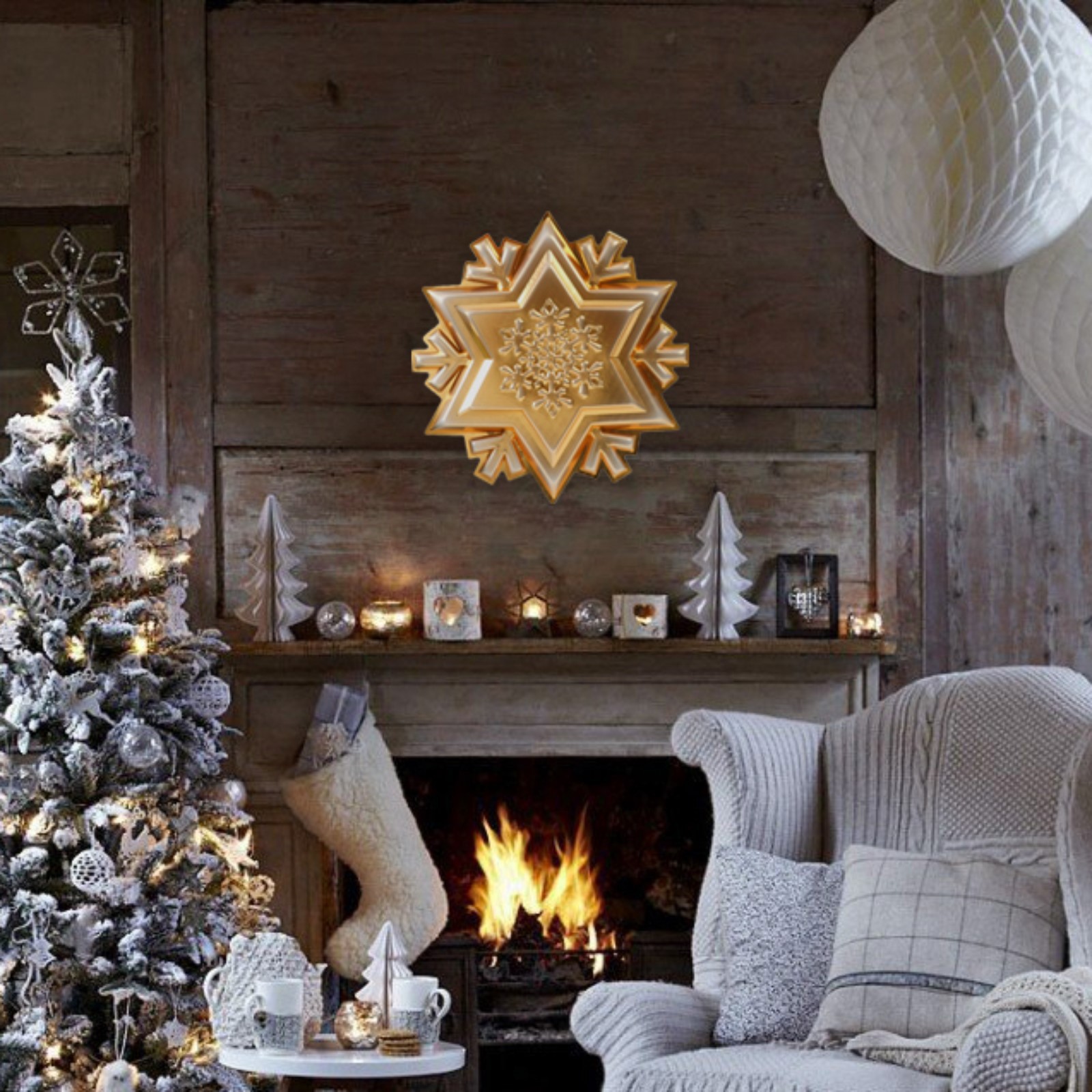 Изображение товара Новогодняя фигурка Снежинка малая золото 38x36 см для праздника