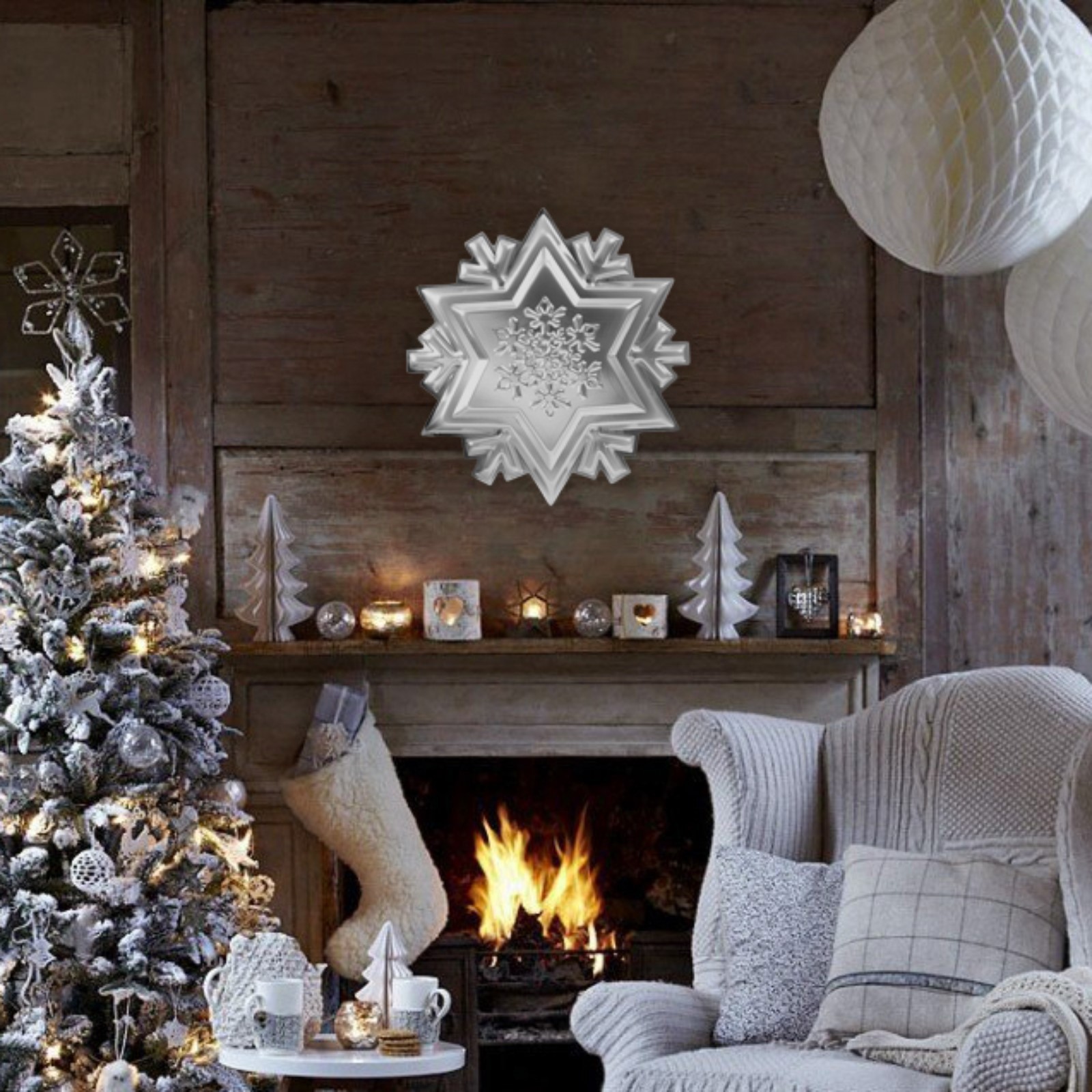 Изображение товара Новогодняя фигурка Снежинка малая серебро половинка 38x36 см