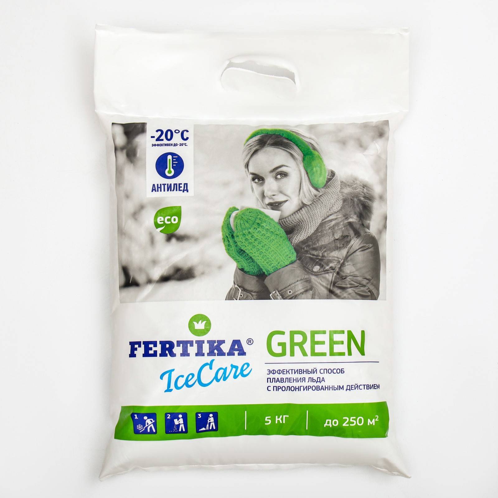Изображение товара Противогололёдный реагент Fertika IceCare Green -20 С 5 кг для быстрого расплавления льда