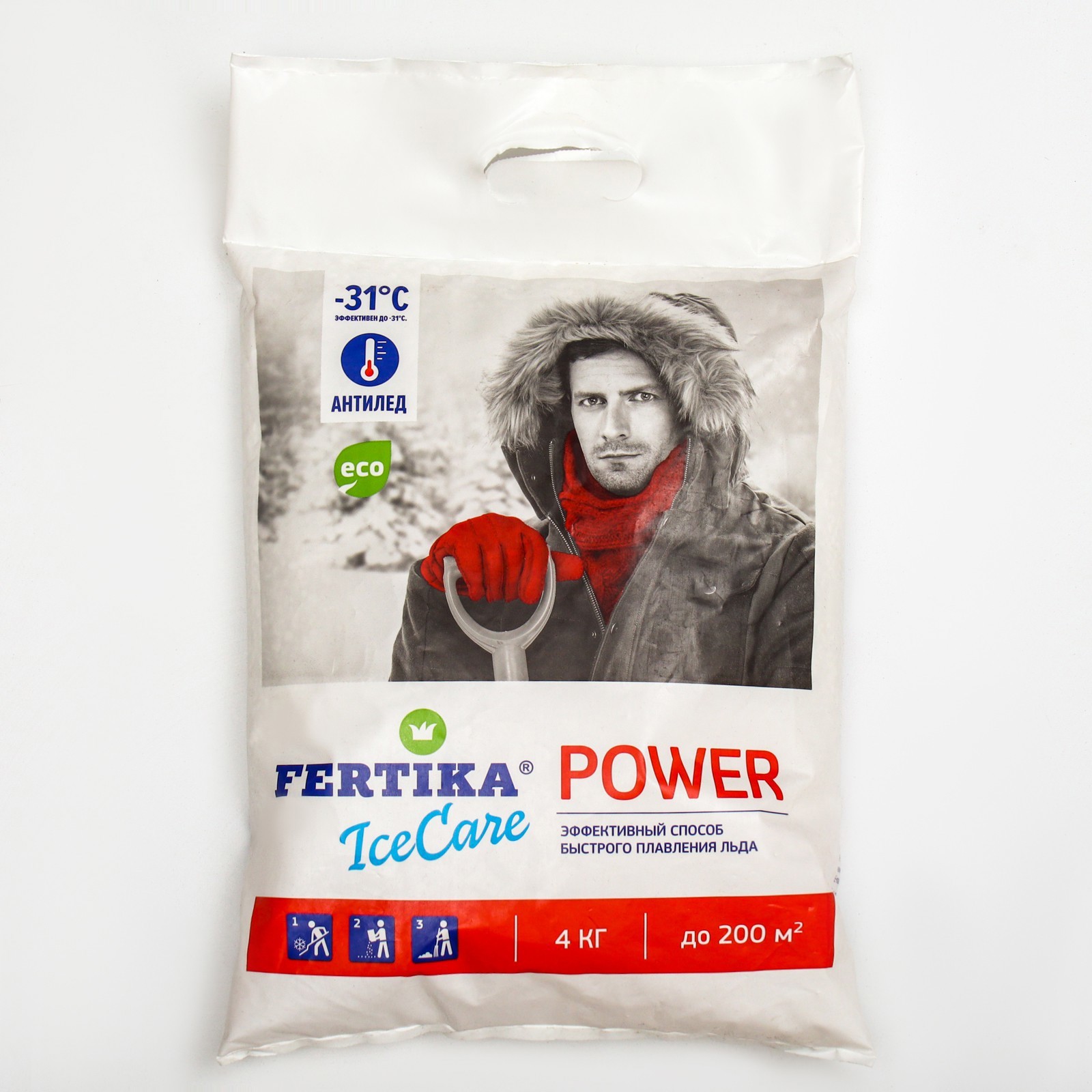Изображение товара Противогололёдный реагент Fertika IceCare Power -31 C 4 кг для борьбы с льдом