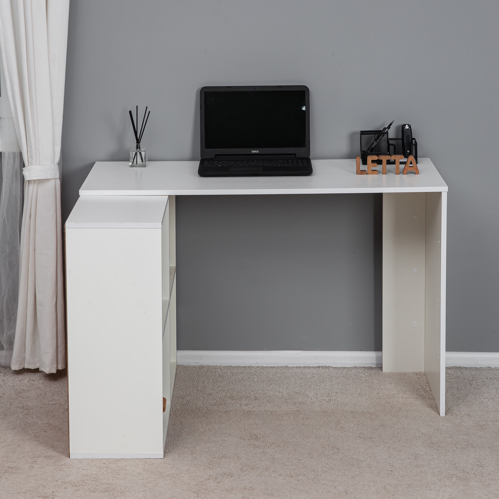 Изображение товара Офисный стол с полкой Letta 2657 белый угловой для работы дома и в офисе