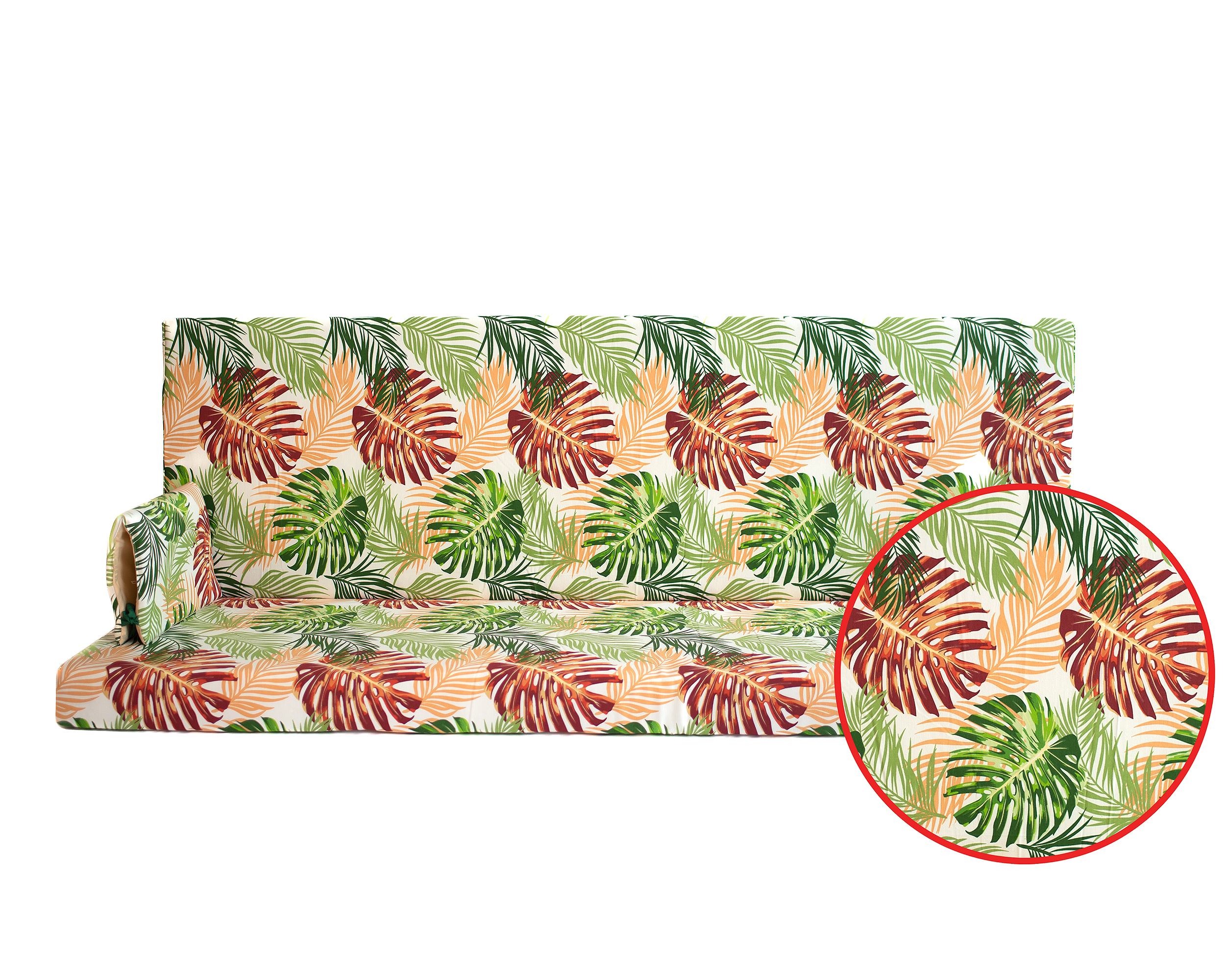 Изображение товара Матрас для садовых качелей Монстера яркая 180x55x10 см хлопок и полиэстер