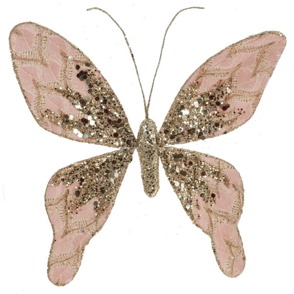 Изображение товара Элегантная елочная игрушка Бабочка из металла розового цвета 15x15 см