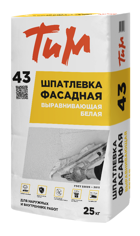 Изображение товара Шпатлевка фасадная выравнивающая Тим №43 белая 25 кг