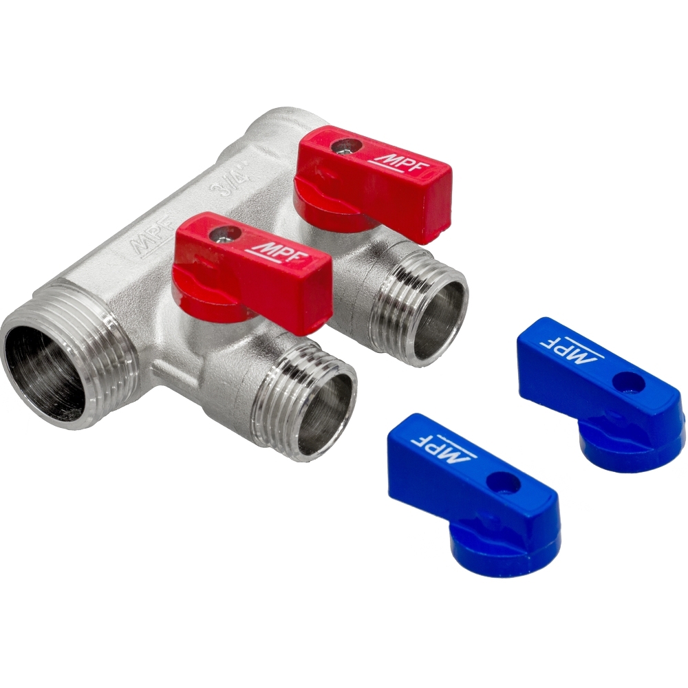 Изображение товара Коллектор с кранами MPF 2 выхода 3/4x1/2" латунь никелированный