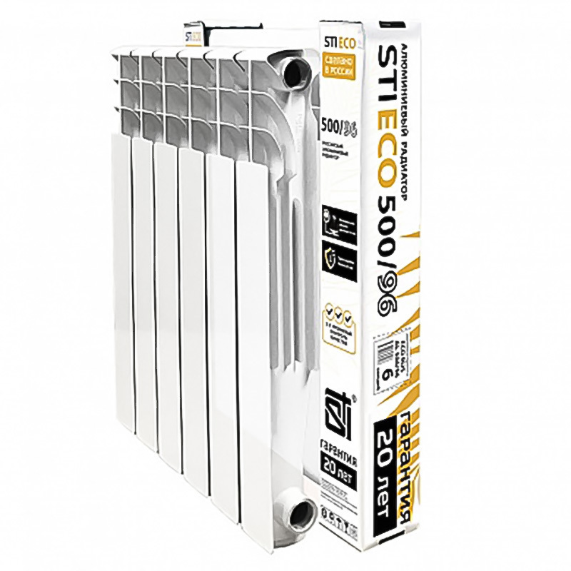 Изображение товара Радиатор Sti Eco Rus Al 500/96 6 секций боковое подключение алюминий белый