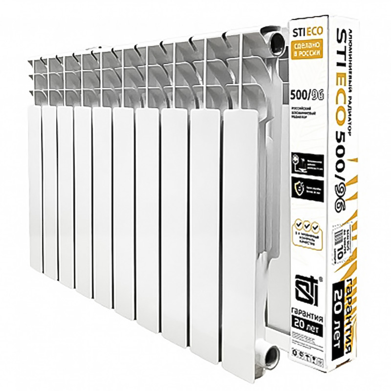 Изображение товара Радиатор водяного отопления STI ECO RUS AL 500/96 10 секций белый алюминий