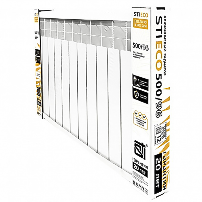 Изображение товара Радиатор водяного отопления STI ECO RUS AL 12 секций боковое подключение алюминий белый