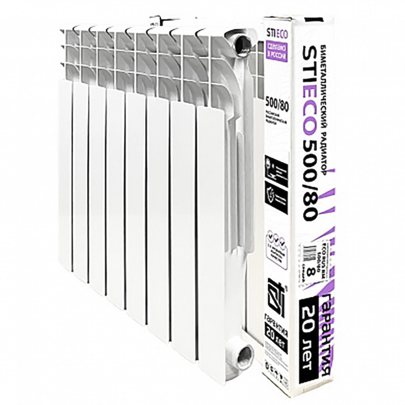 Изображение товара Биметаллический радиатор Sti Eco Rus BM 8 секций боковое подключение белый