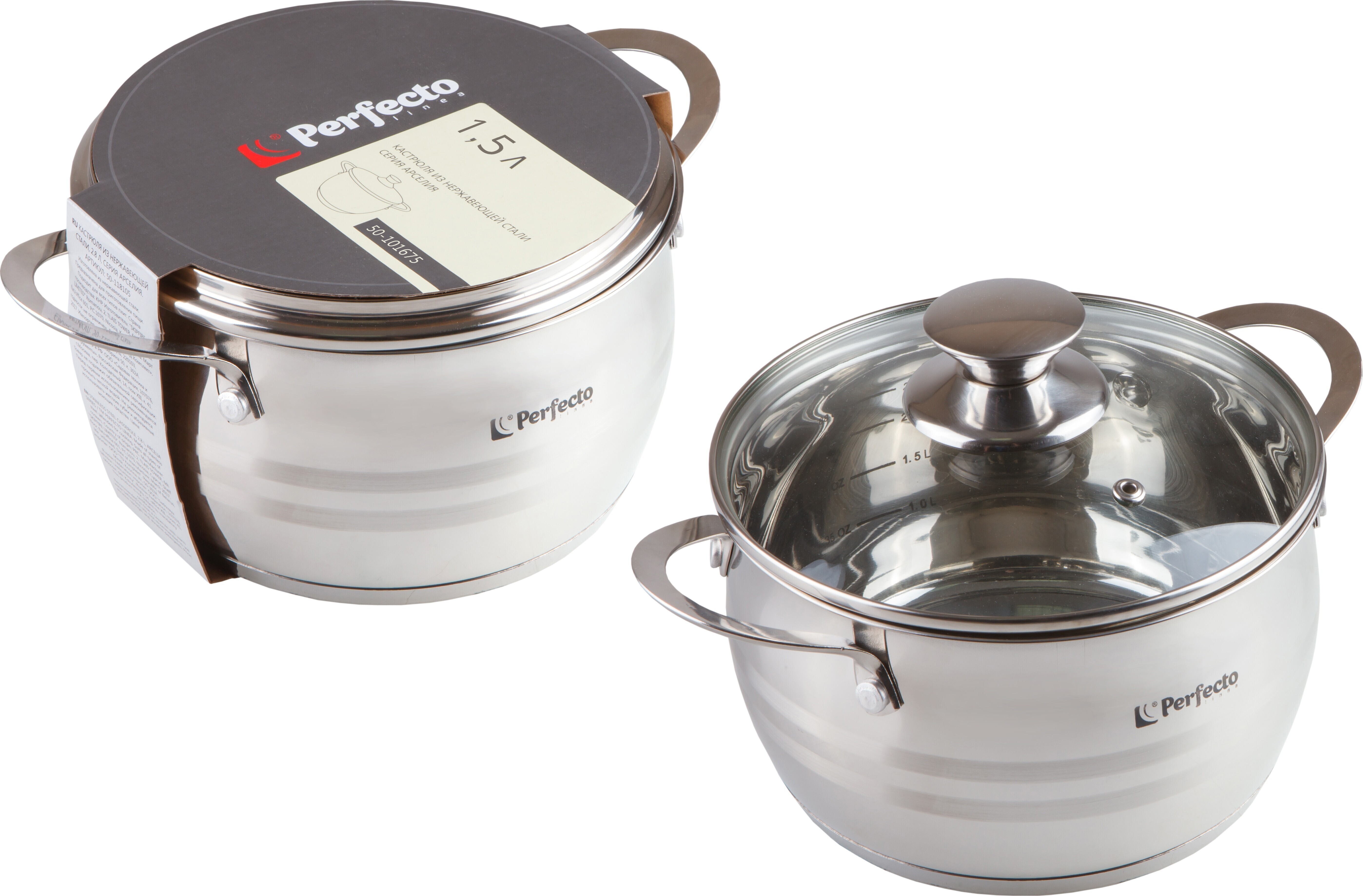 Изображение товара Кастрюля 1.5 л с крышкой Perfecto linea Arcelia нержавеющая сталь цвет серый