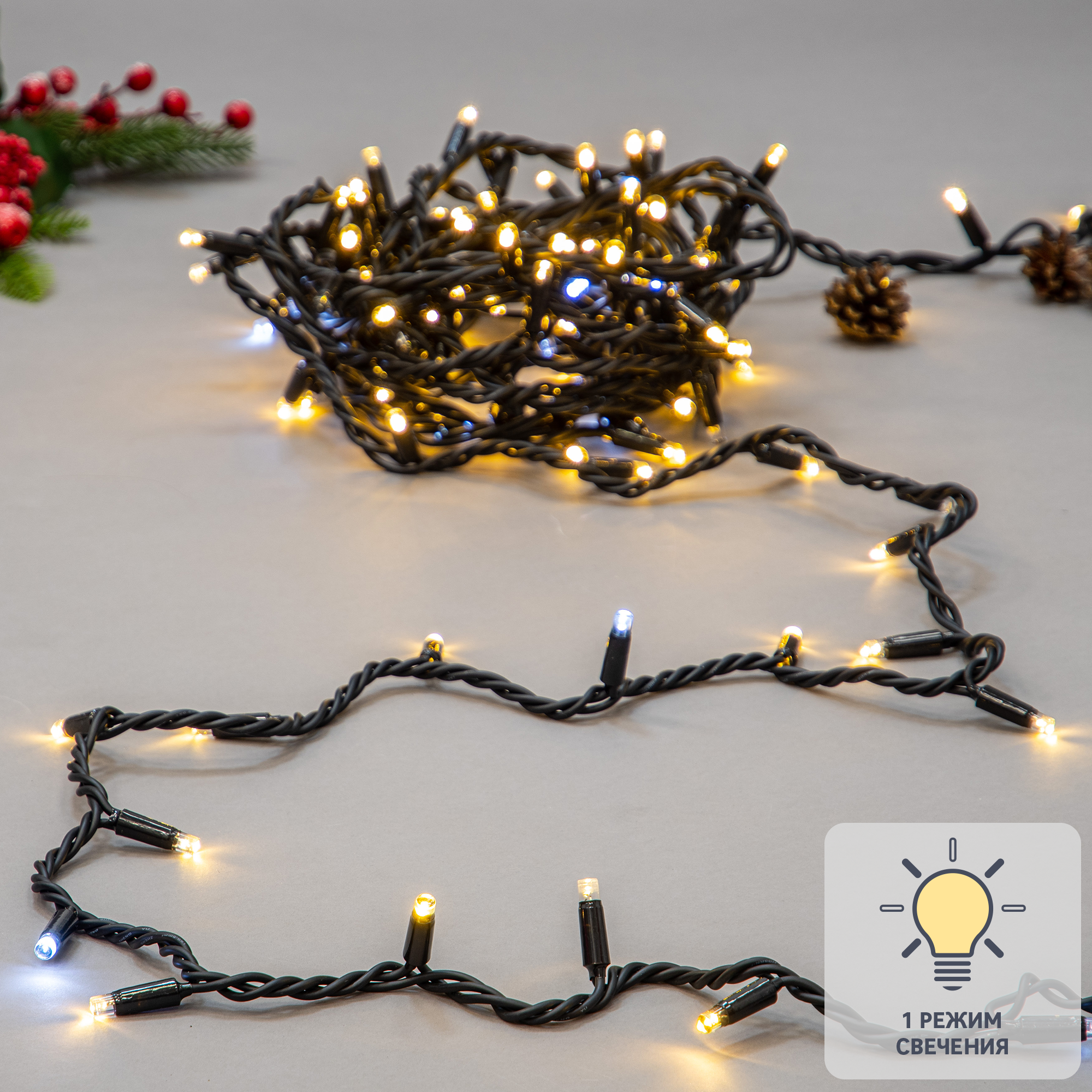 Изображение товара Электрогирлянда Uniel 10 м 120 LED теплый белый свет для улицы