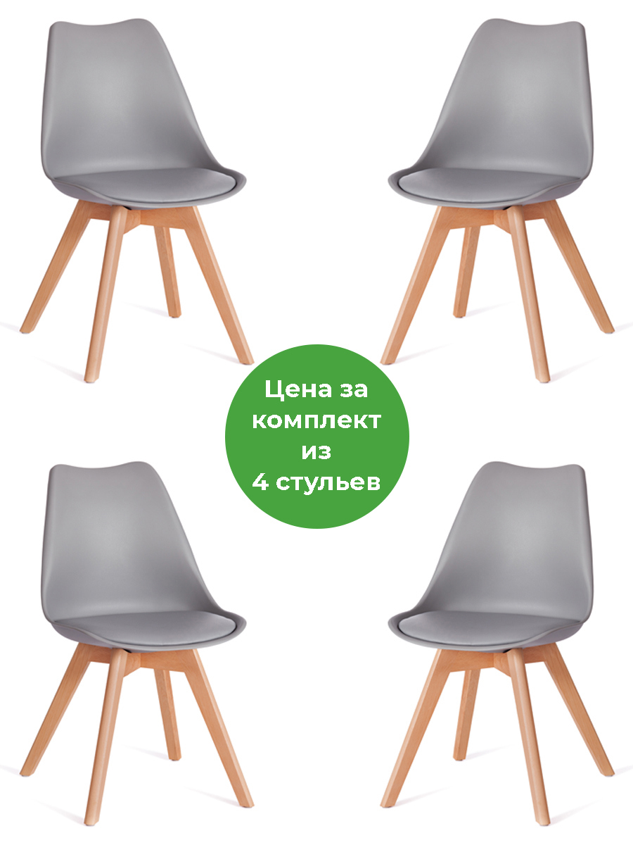 Изображение товара Комплект из 4 современных кухонных стульев Tulip из эко-кожи с деревянными ножками