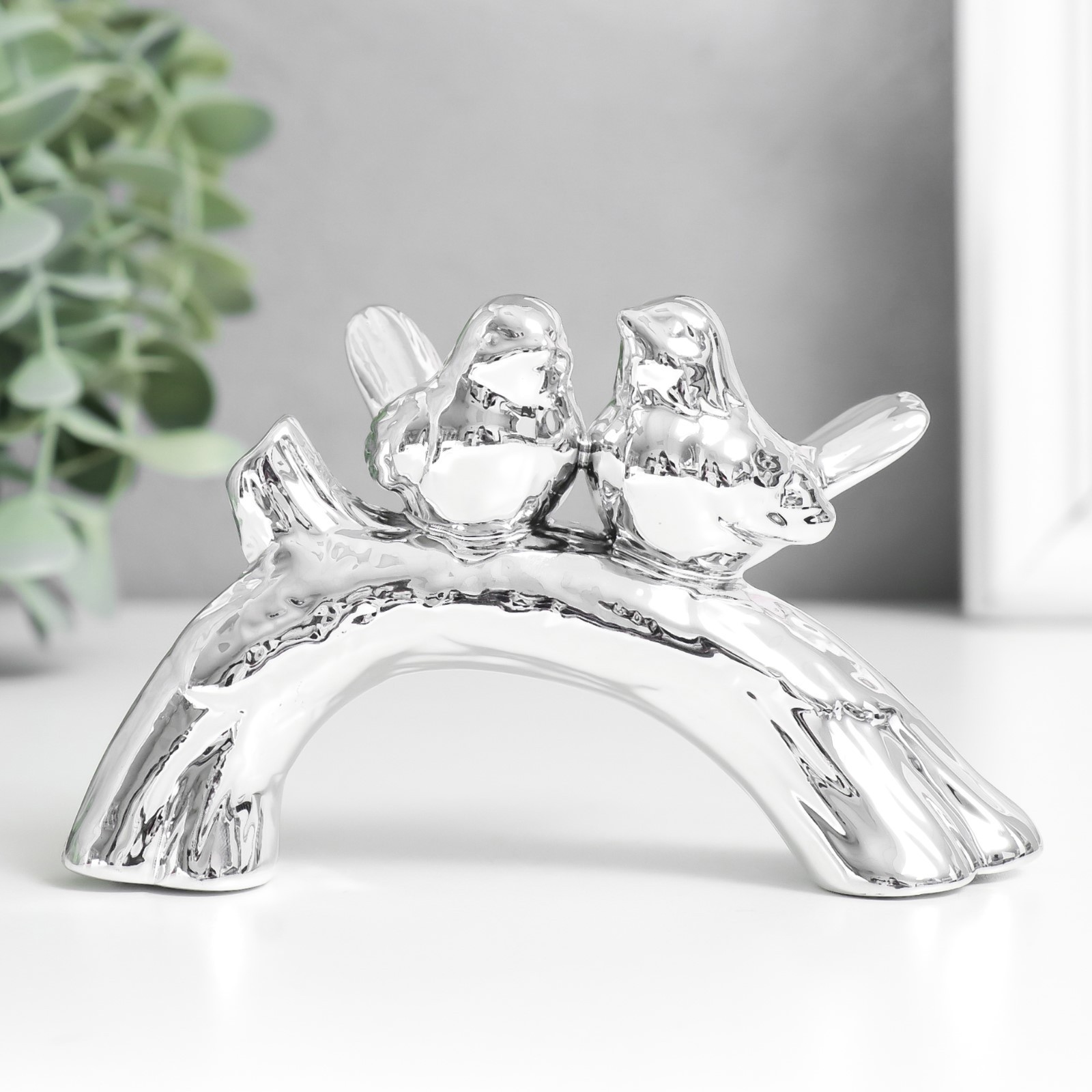 Изображение товара Сувенир "Два воробышка на коряге" серебро 12.7x5x7.5 см