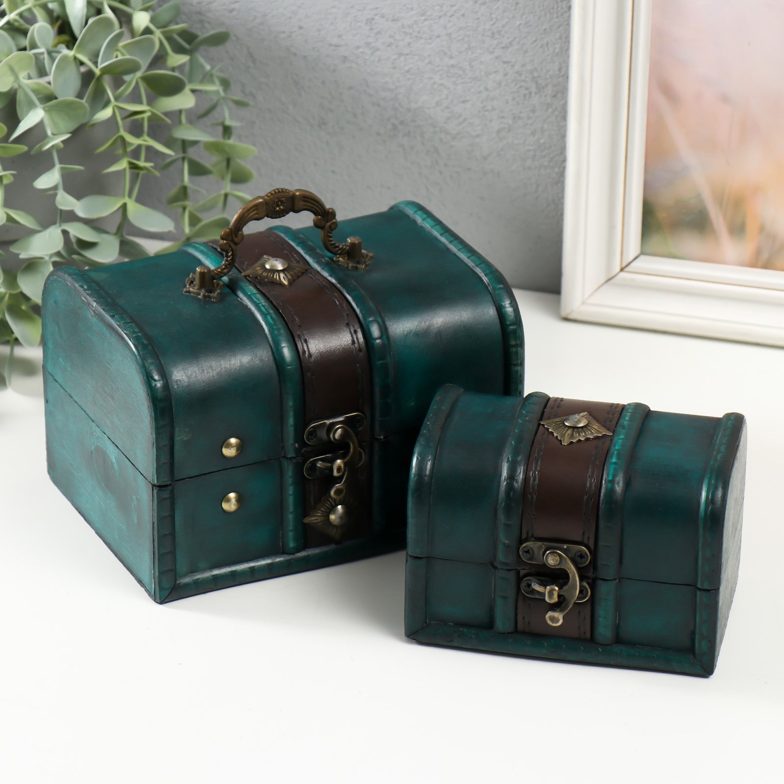 Изображение товара Шкатулка "Ромб" набор 2 шт голубая