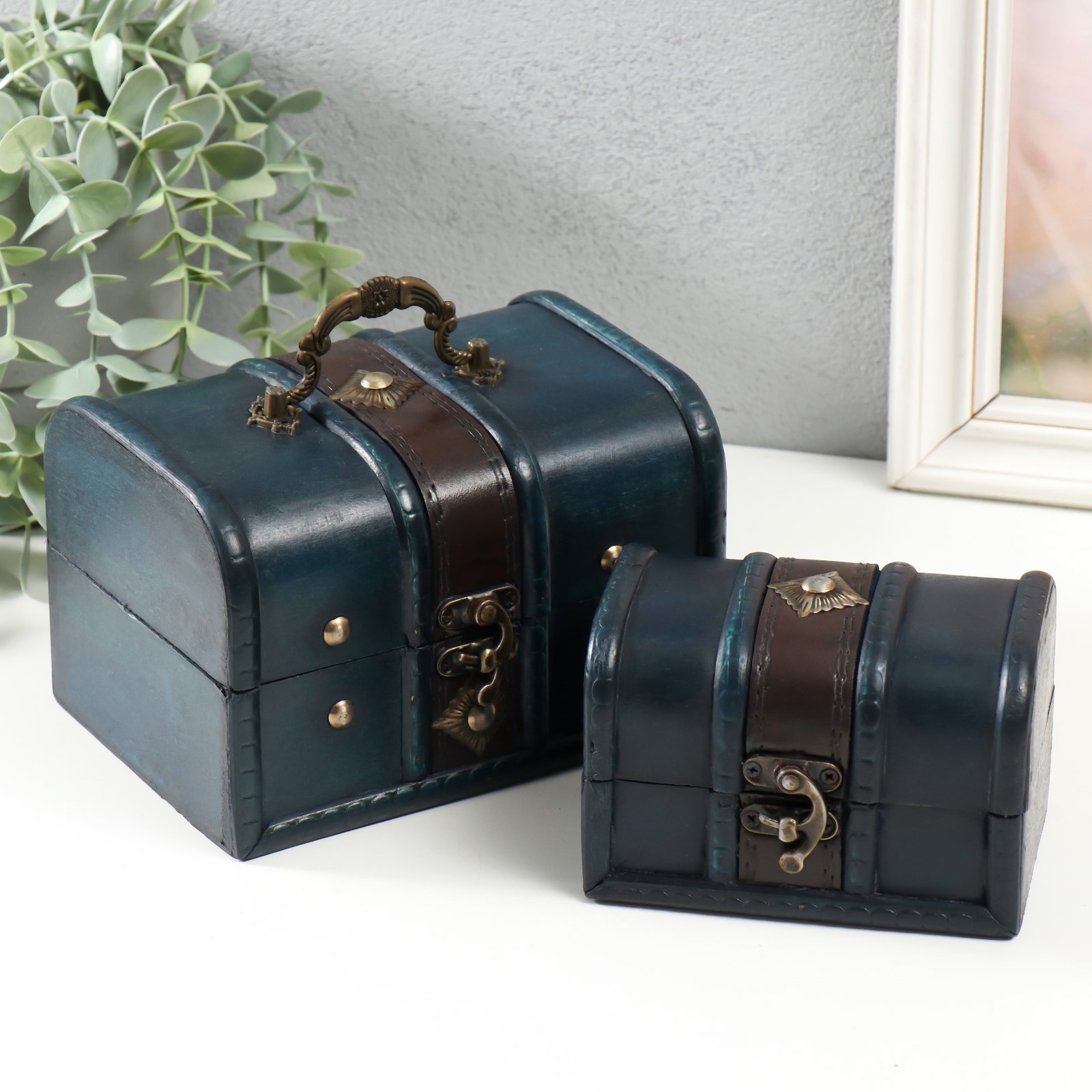 Изображение товара Шкатулка Ромб набор 2 шт ярко-синяя — стиль хранения украшений