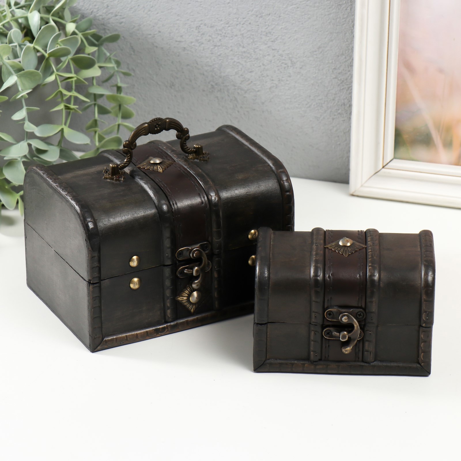 Изображение товара Шкатулка "Ромб" набор 2 шт серо-коричневая