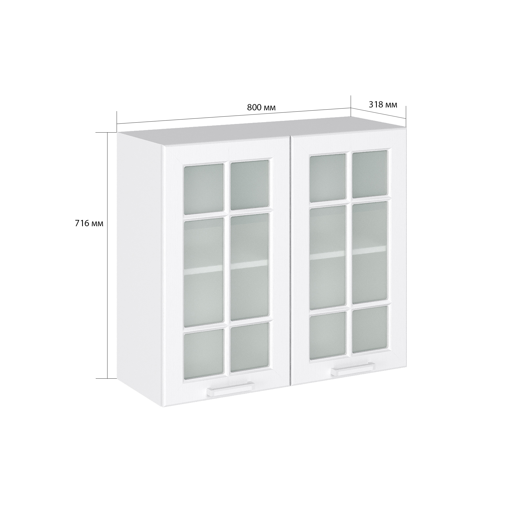 Изображение товара Навесной шкаф со стеклом Прага Сурская мебель белое дерево 80x71.6x31.8 см
