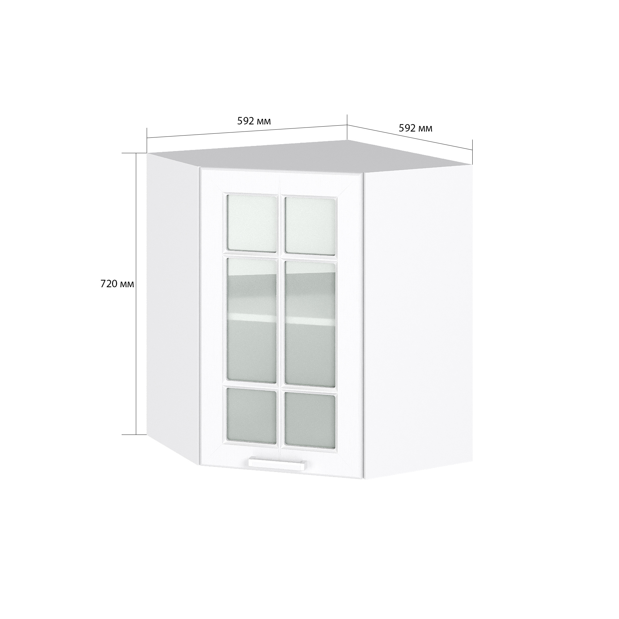 Изображение товара Навесной угловой шкаф со стеклом Прага Белое дерево 59.2x71.6x59.2 см