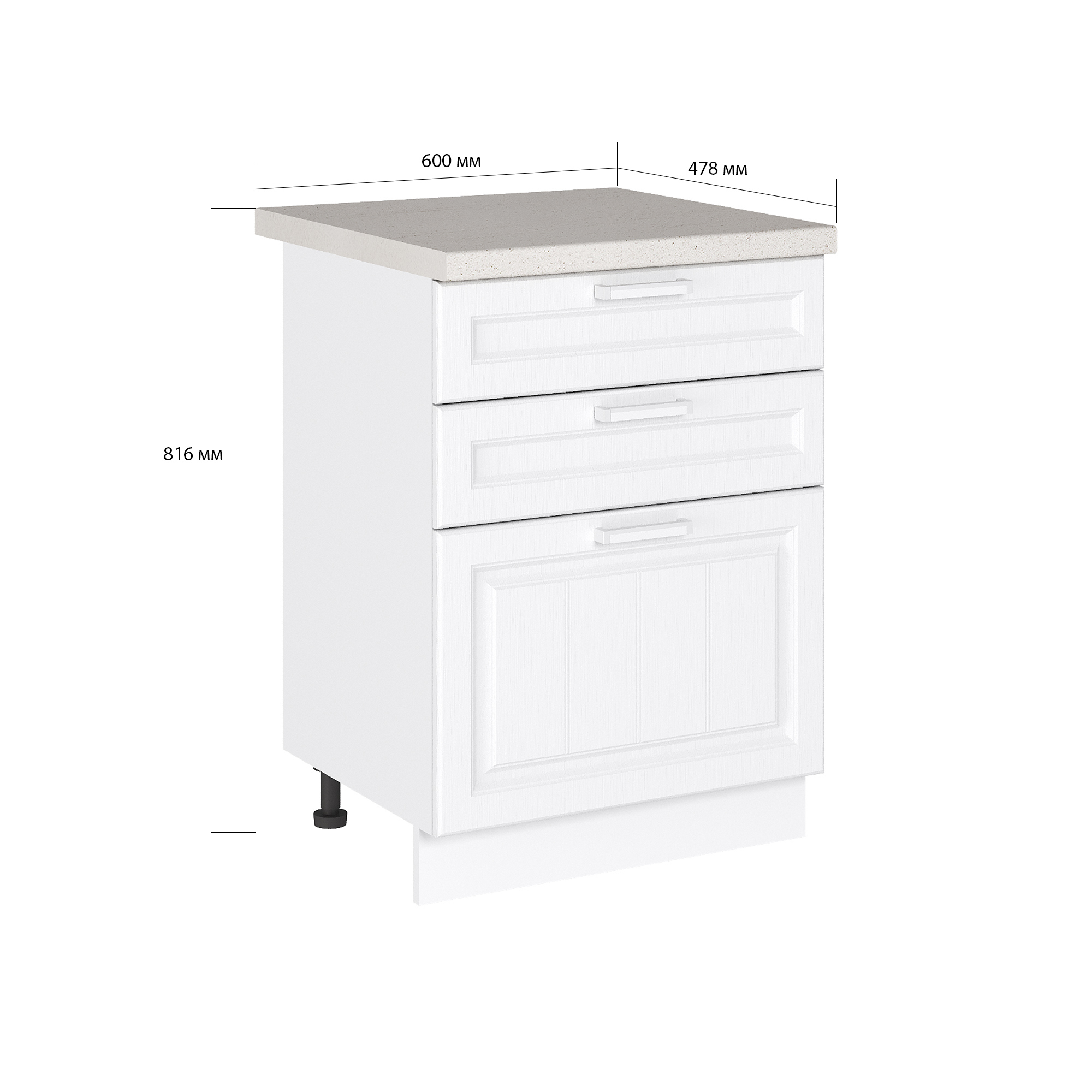 Изображение товара Напольный шкаф Сурская мебель Прага 3 ящика белый 60x81.6x47.8 см