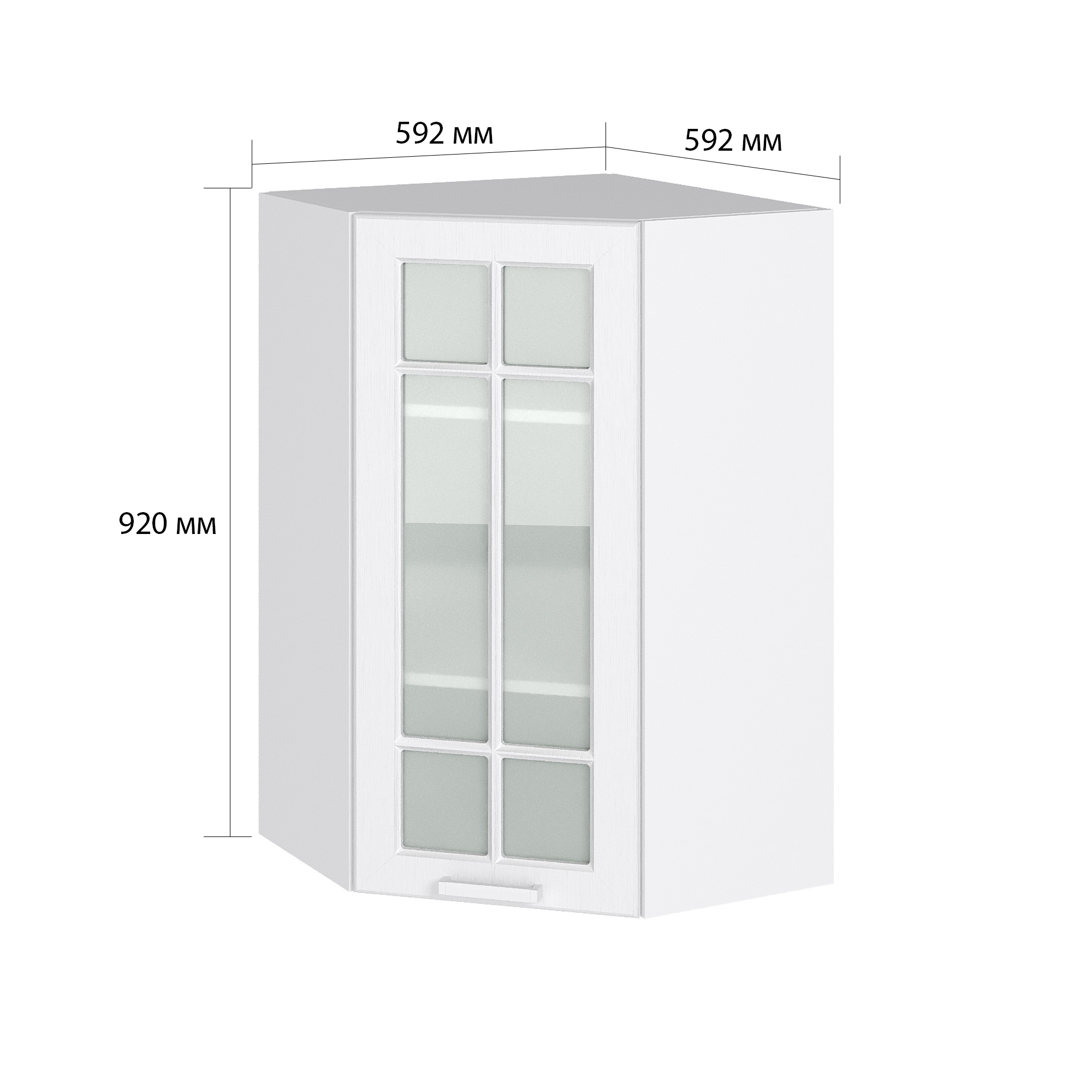 Изображение товара Навесной шкаф со стеклом угловой Сурская мебель 59.2x92x59.2 см ЛДСП цвет белое дерево