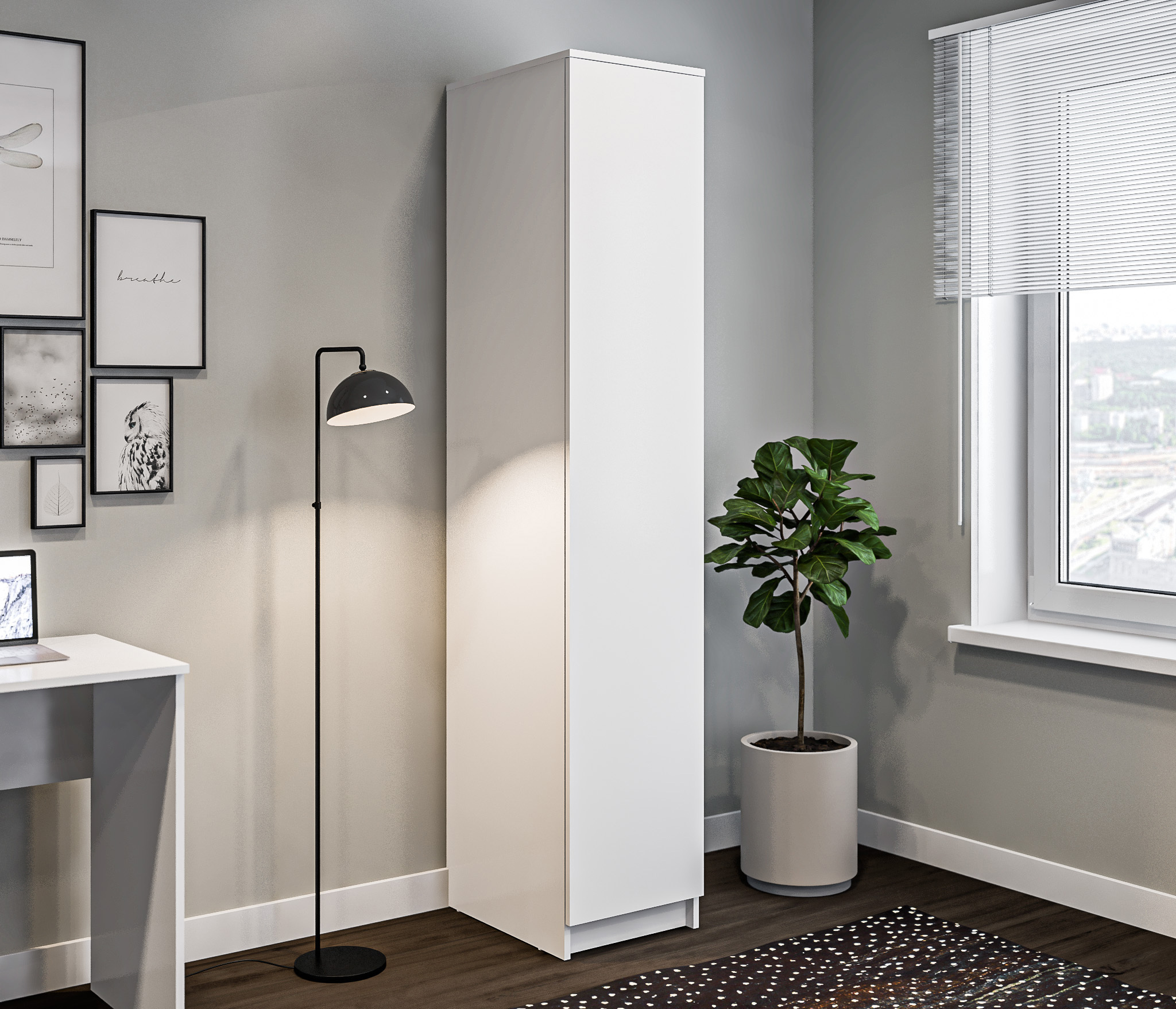 Изображение товара Шкаф распашной Столплит Леон СБ-3360 белый ЛДСП 39x202x52 см для спальни и гостиной