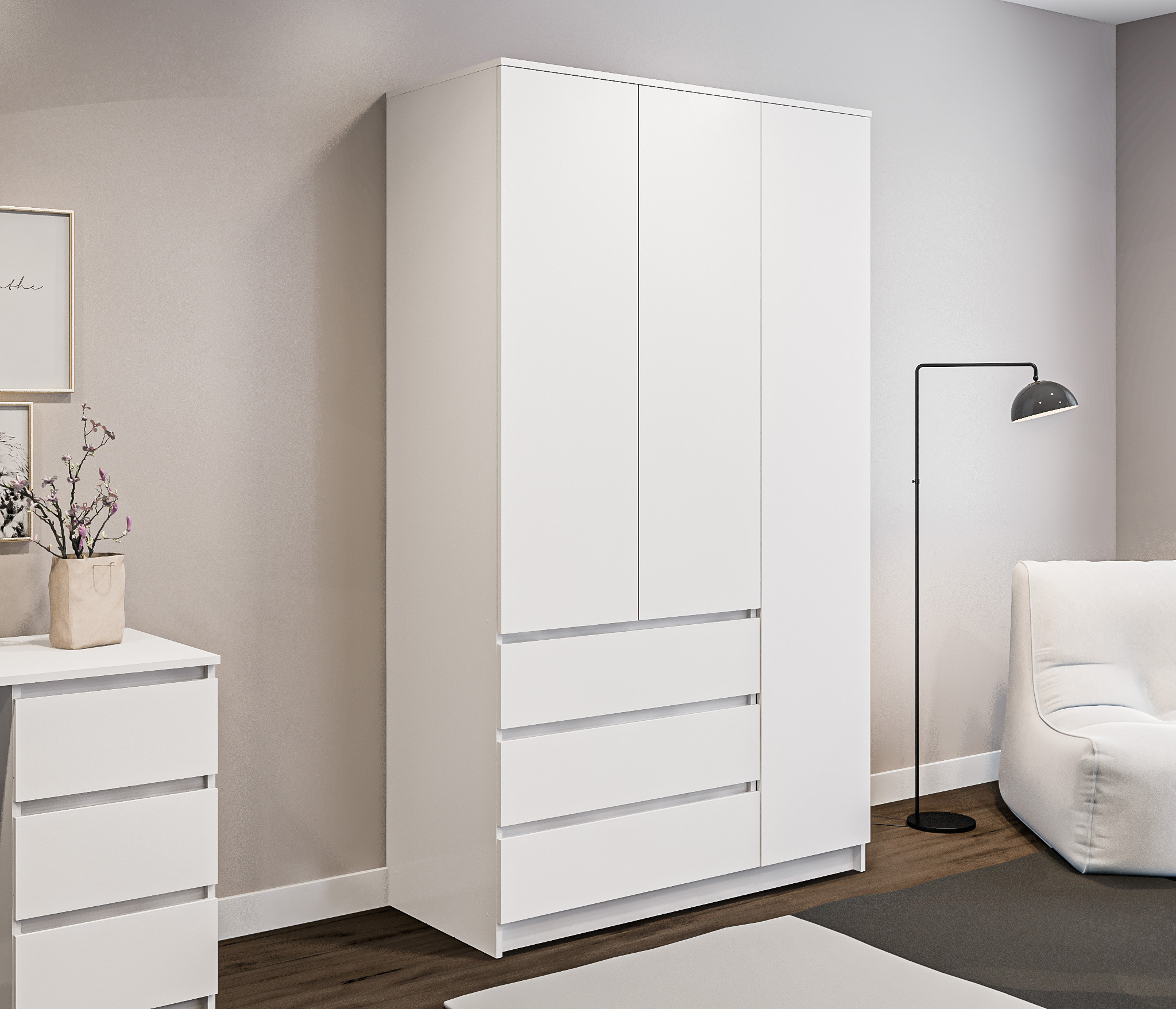 Изображение товара Шкаф распашной Столплит Леон 117x202x52 см белый ЛДСП современный дизайн