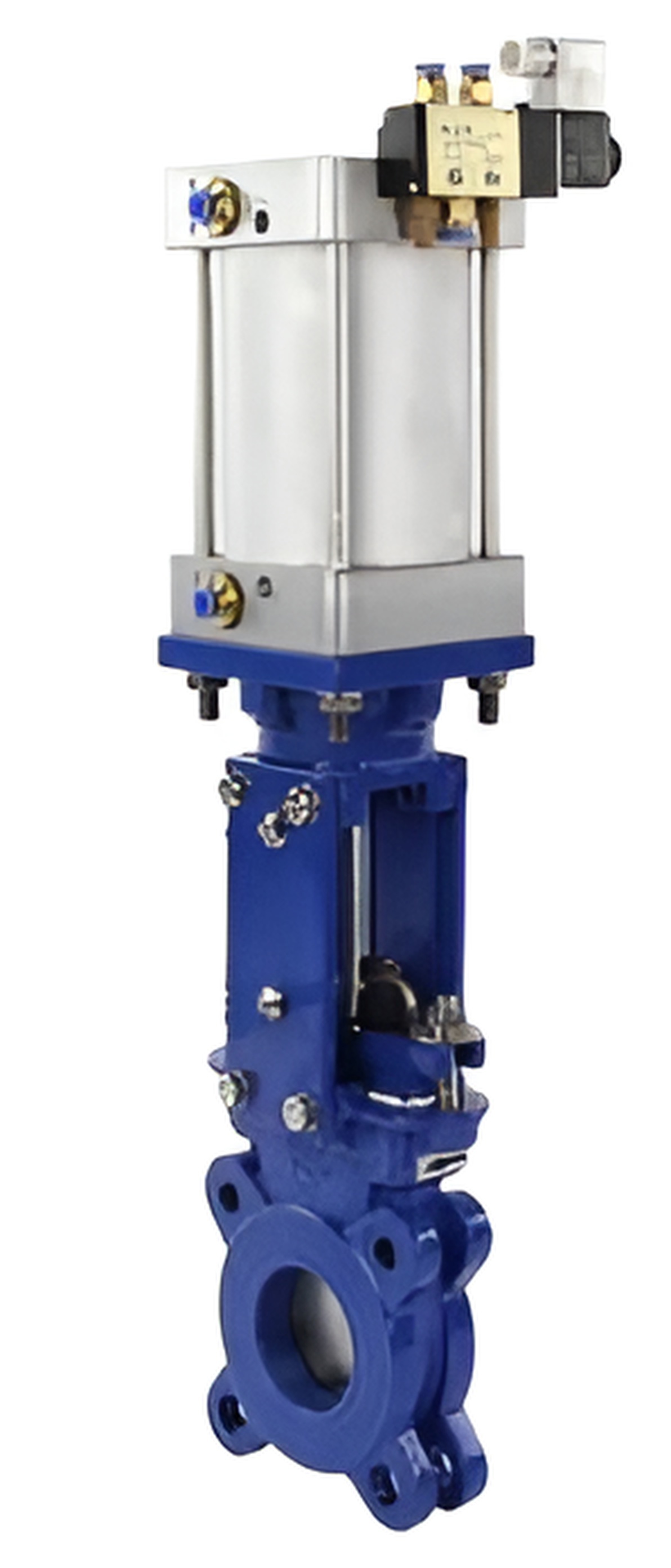 Изображение товара Задвижка шиберная межфланцевая Dn.ru Ду80 Ру10 3" с пневмоприводом и пневмораспределителем D040-03062