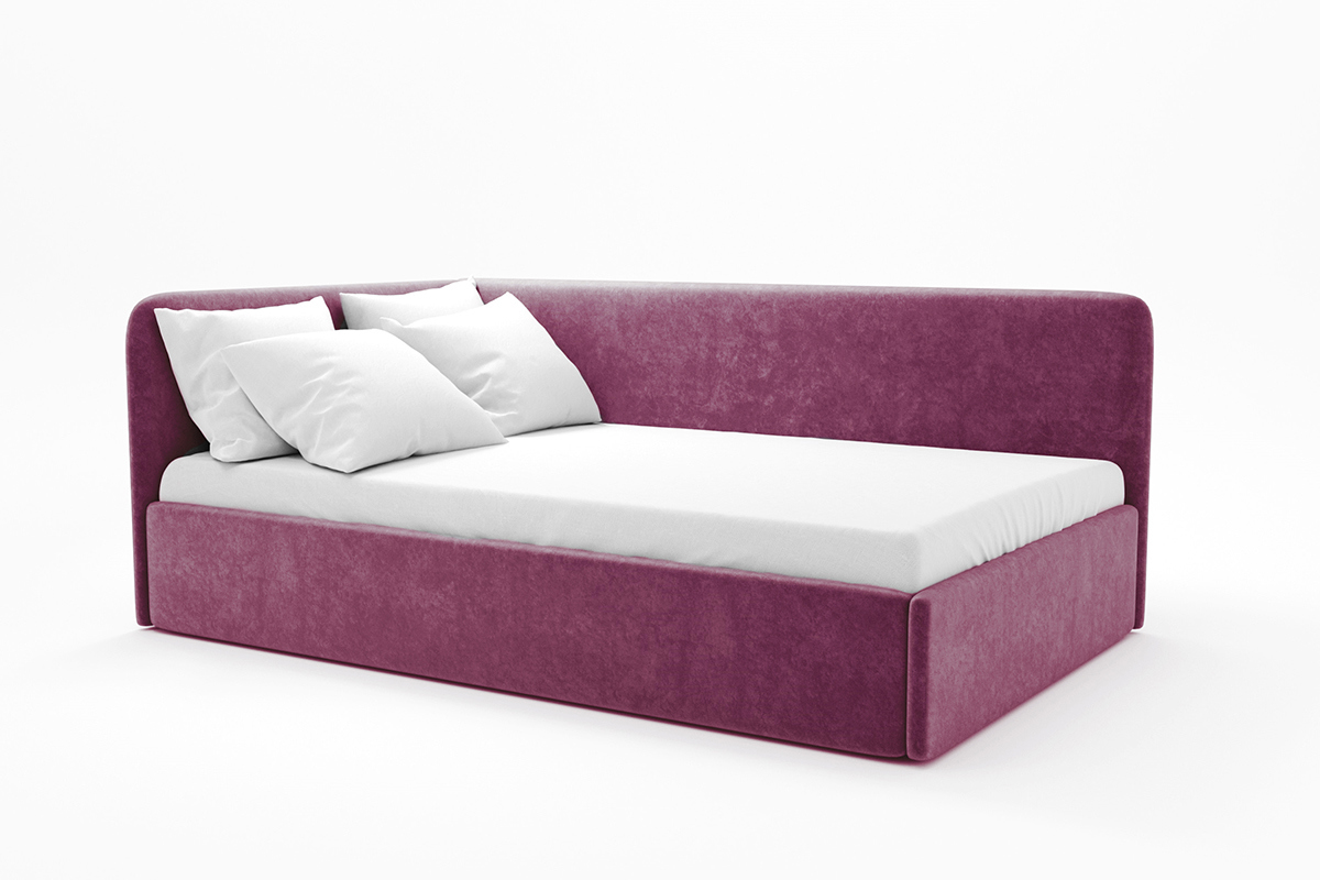 Изображение товара Угловая кровать Модерн Costa 80x200 см из ДСП с подъемным механизмом и велюровой обивкой