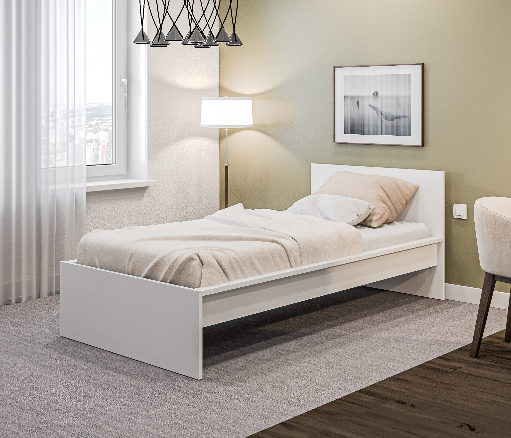 Изображение товара Кровать Столплит Леон сб-3366 90x200 см ЛДСП цвет белый