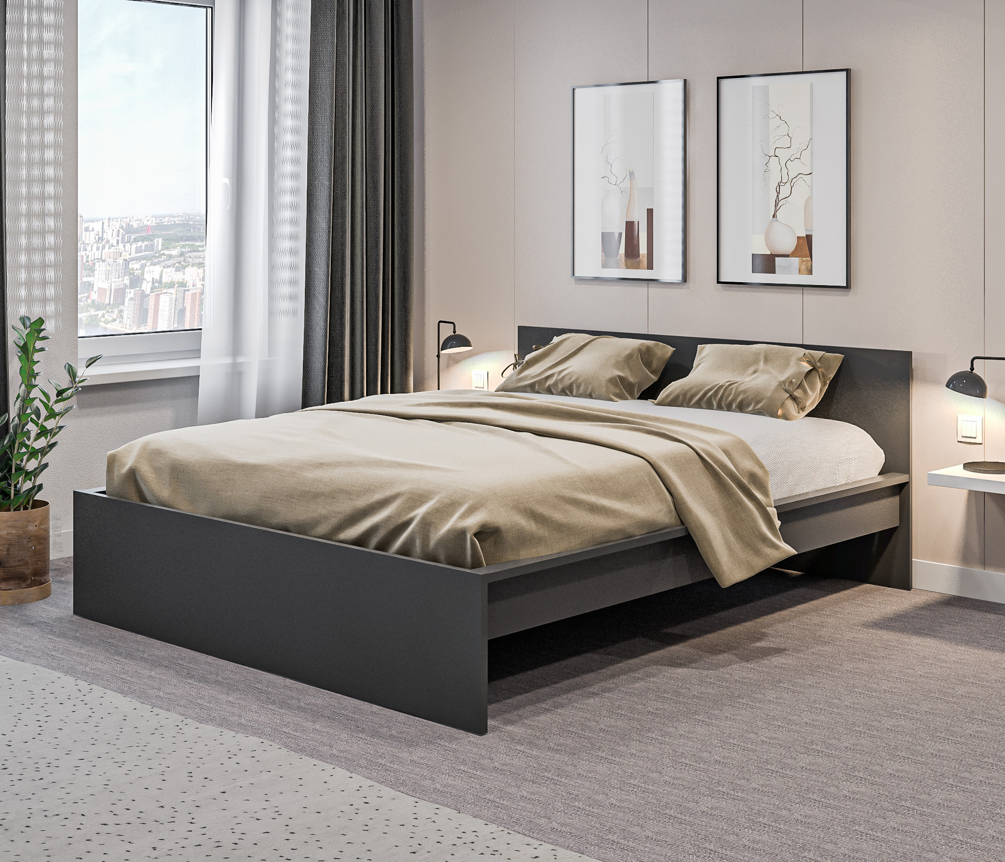 Изображение товара Кровать Столплит Леон сб-3369 160x200 см ЛДСП цвет диамант серый