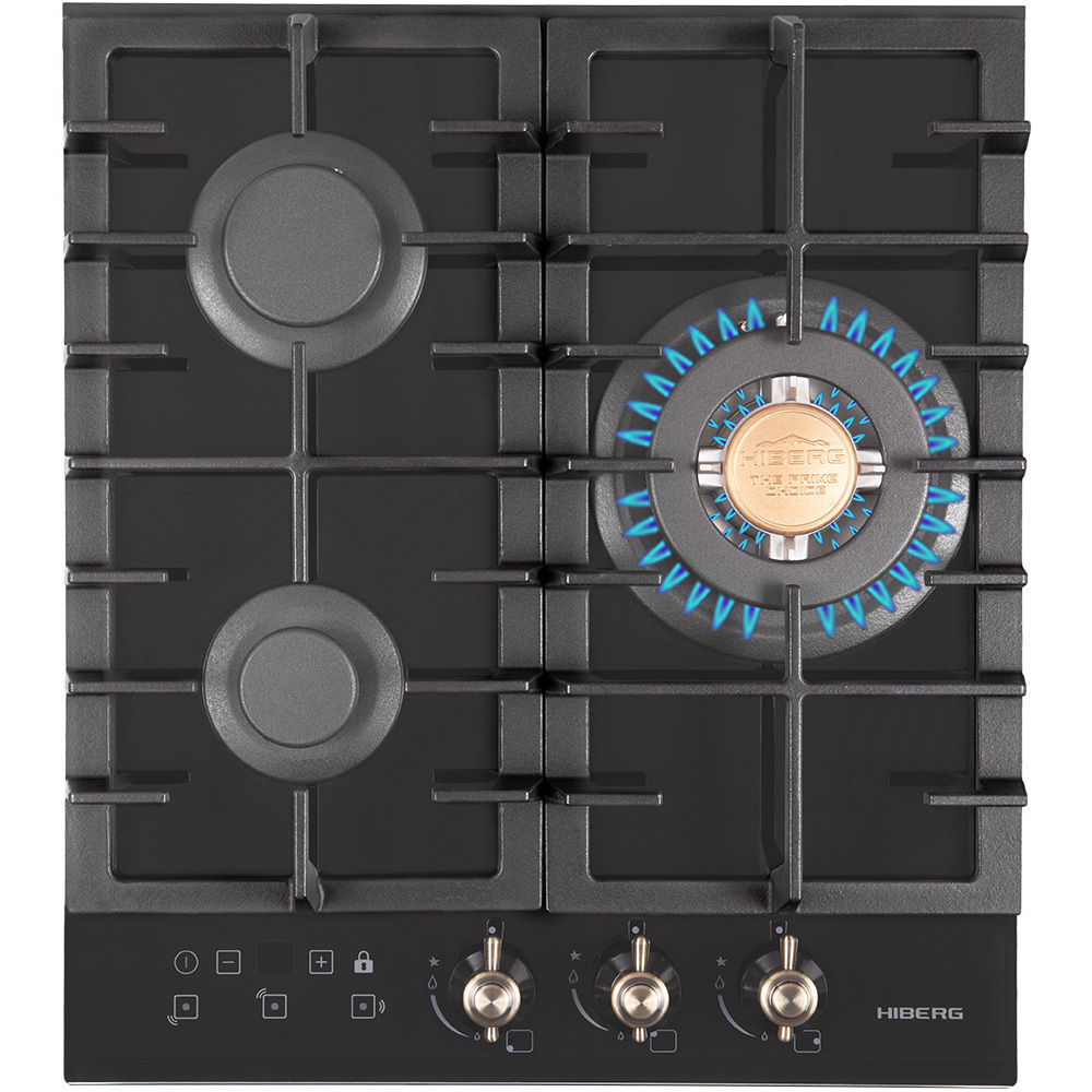 Изображение товара Газовая варочная панель Hiberg VM 4535 B 3 конфорки черный закаленное стекло