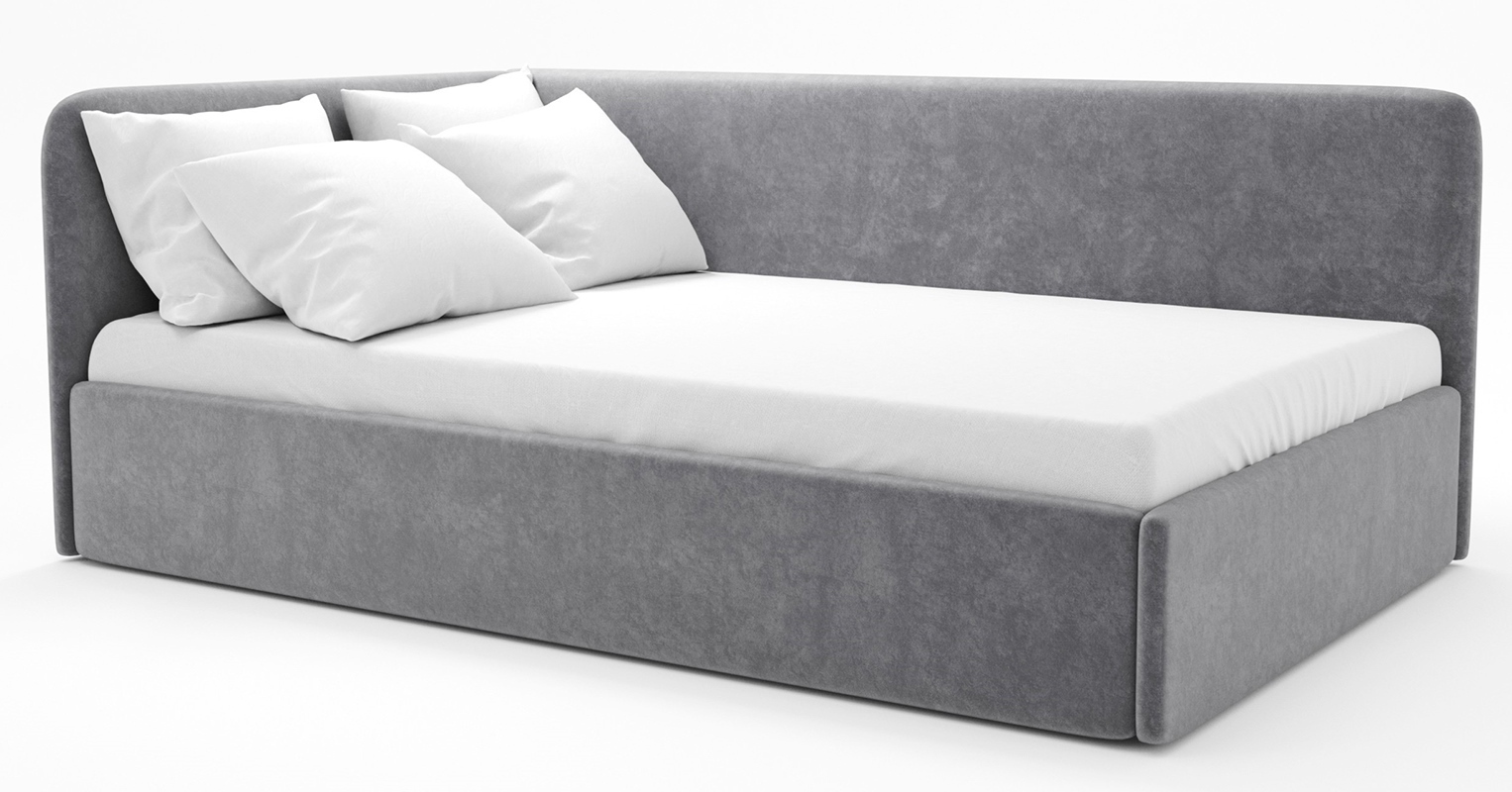 Изображение товара Угловая кровать Модерн Costa 80x200 см велюр серый современный стиль