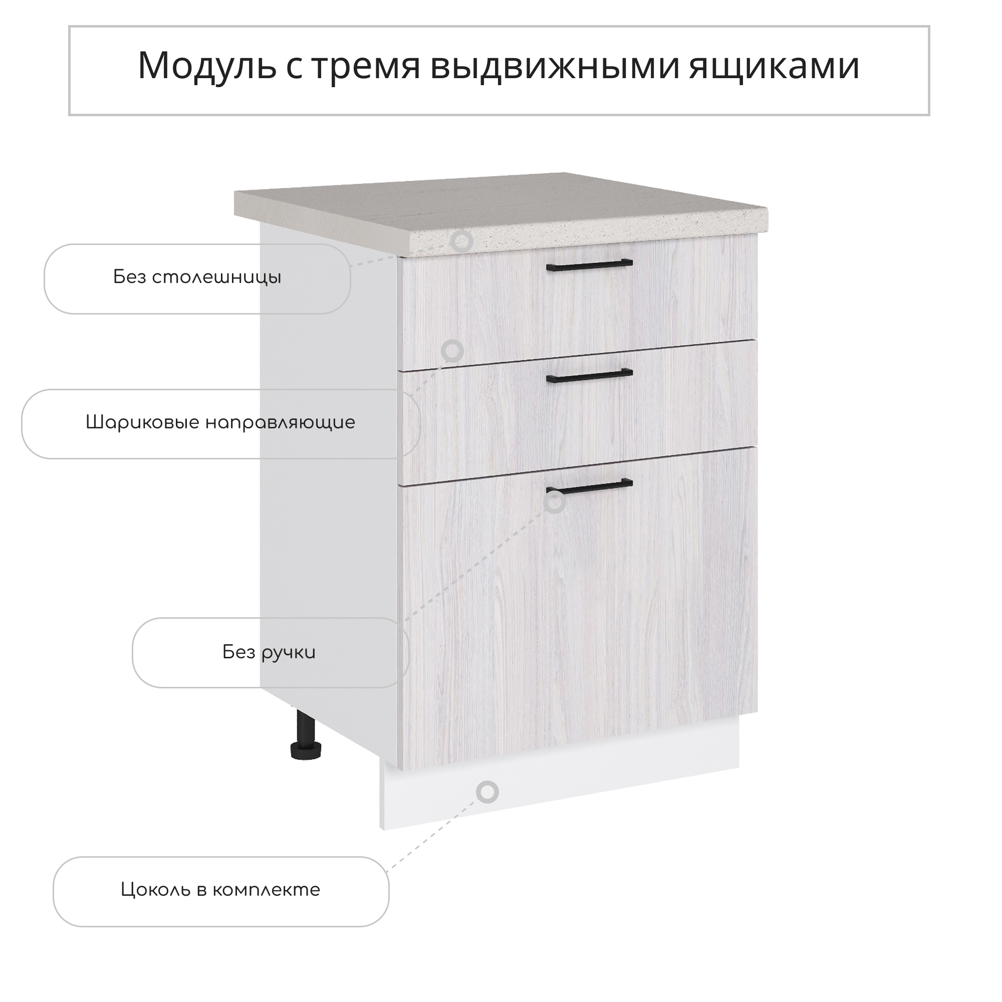 Изображение товара Напольный шкаф Сурская мебель Хелмер Анкор 60x81.6x47.8 см 3 ящика ЛДСП цвет бежево-серый