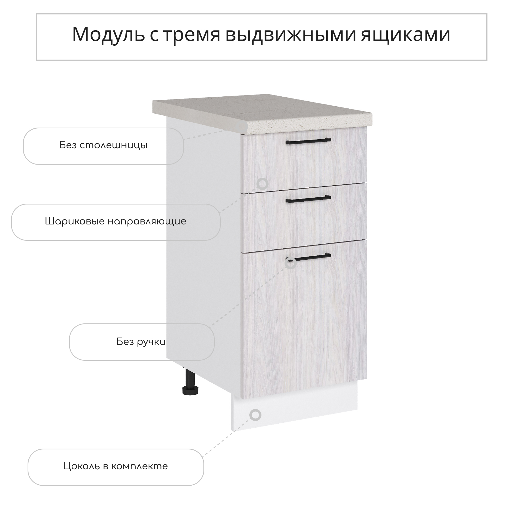 Изображение товара Напольный шкаф Сурская мебель Хелмер Анкор 40x81.6x47.8 см 3 ящика ЛДСП цвет бежево-серый