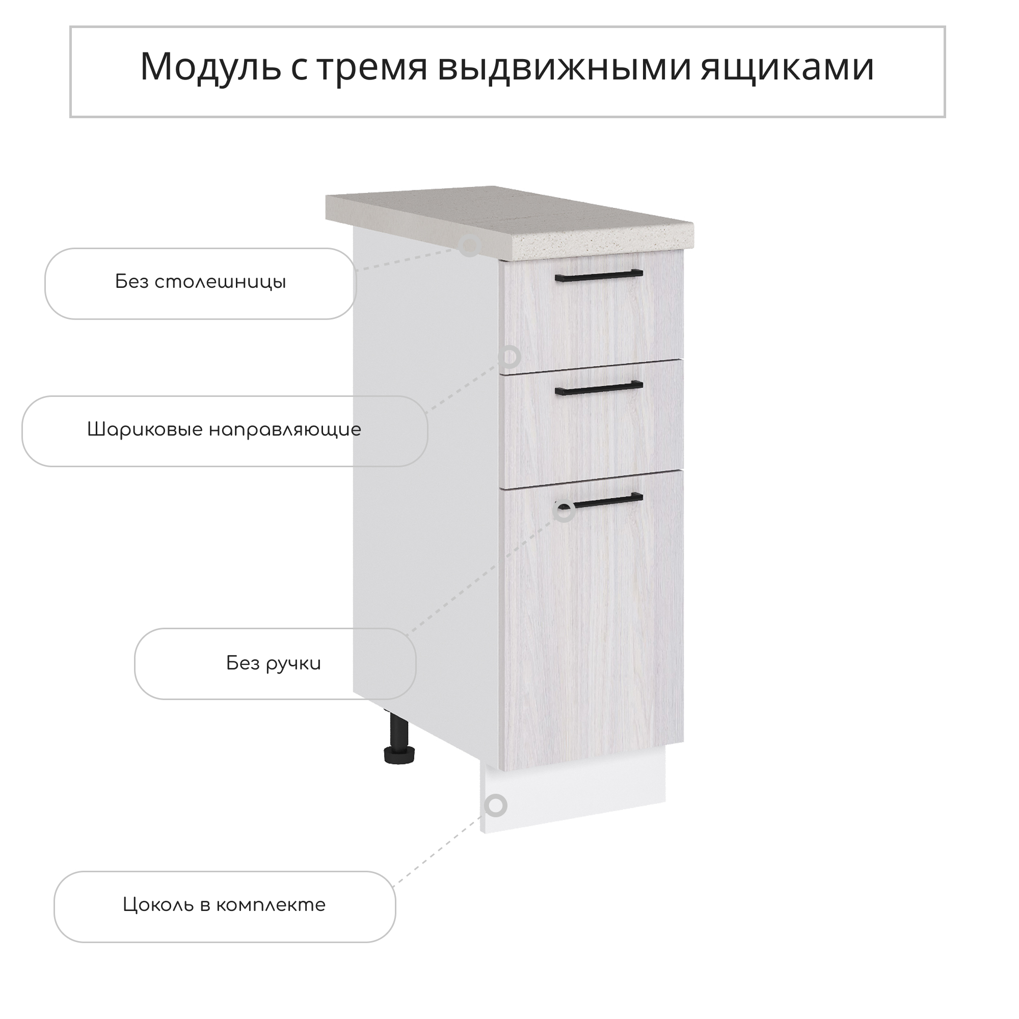 Изображение товара Напольный шкаф Сурская мебель Хелмер Анкор 30x81.6x47.8 см 3 ящика ЛДСП цвет бежево-серый