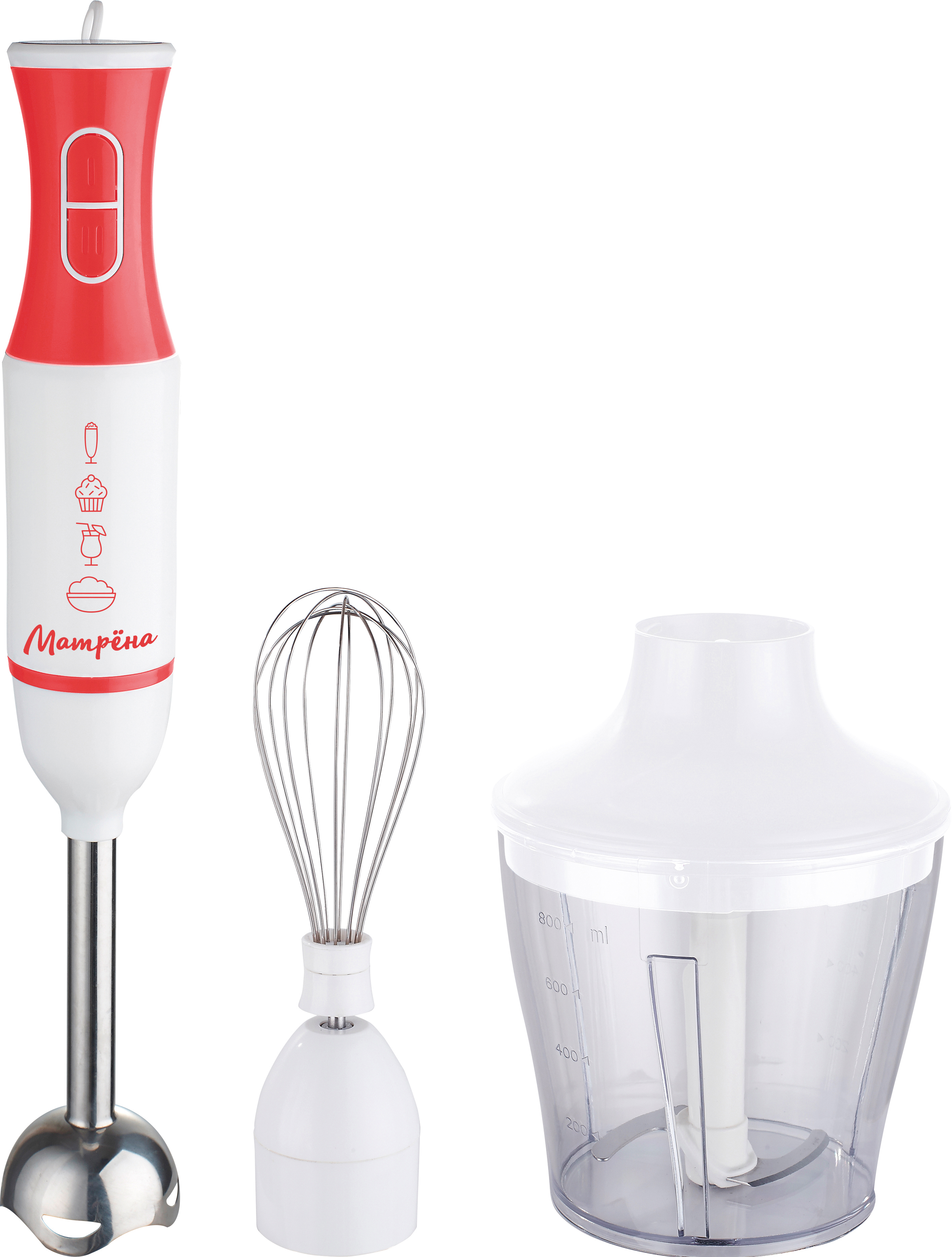 Изображение товара Блендер погружной Матрена МА-174 2 скорости цвет бело-красный