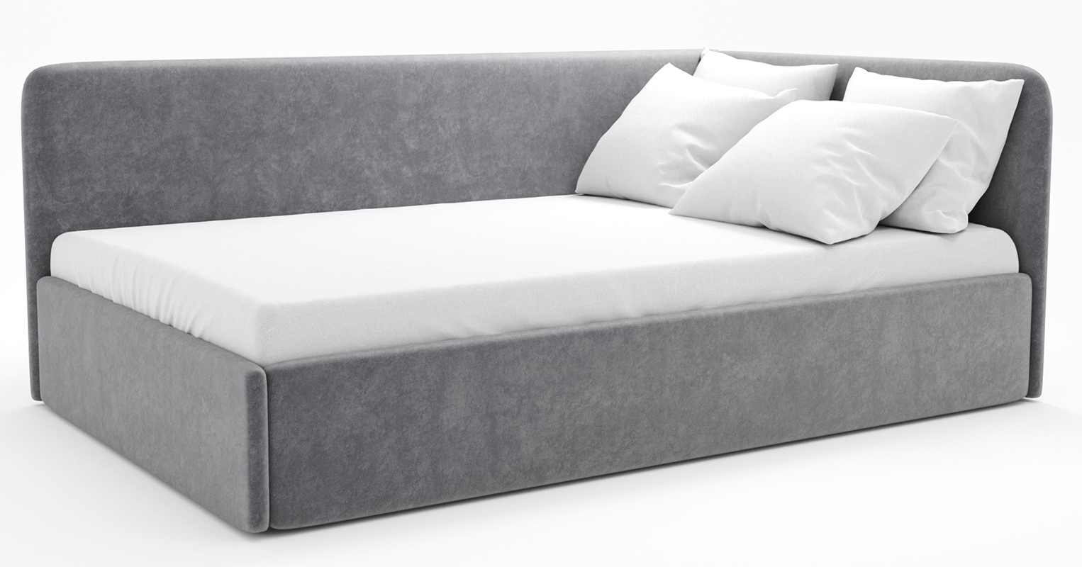 Изображение товара Угловая кровать Модерн 100x200 см с велюровым покрытием и подъемным механизмом