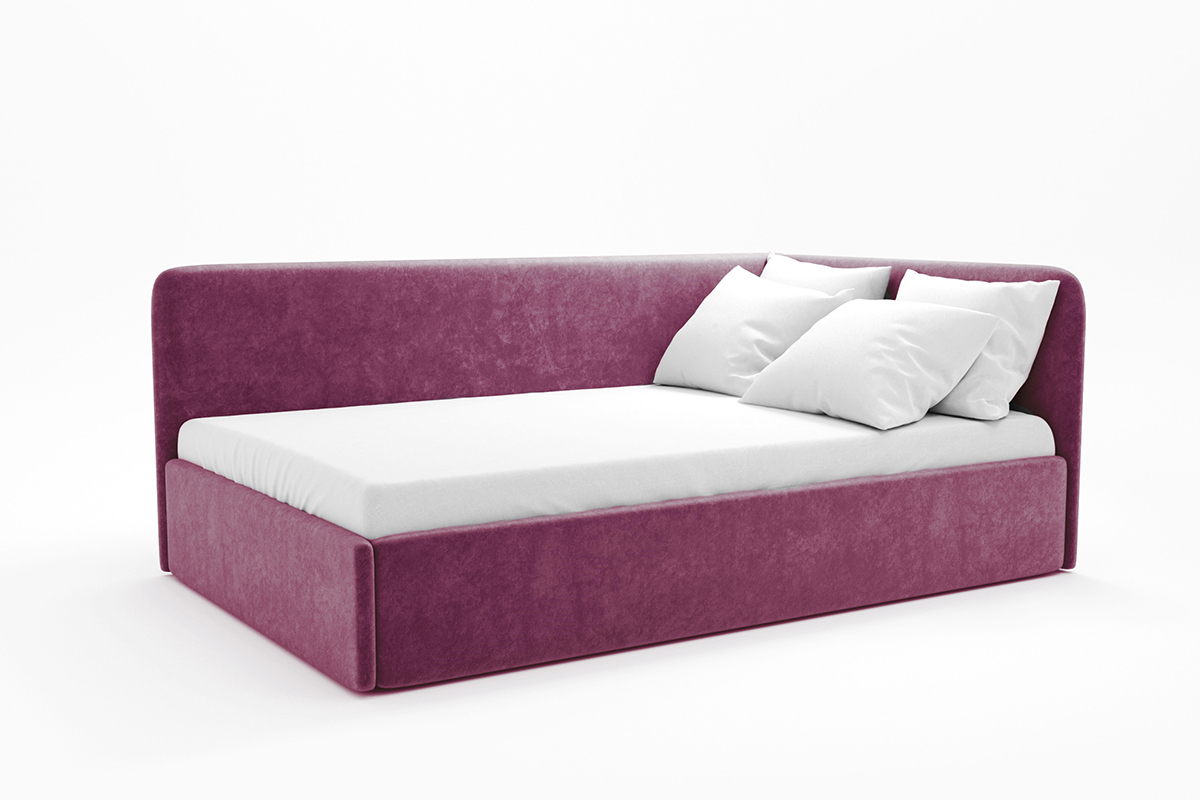 Изображение товара Кровать угловая правая Модерн 100x200 см с подъемным механизмом и велюром красная