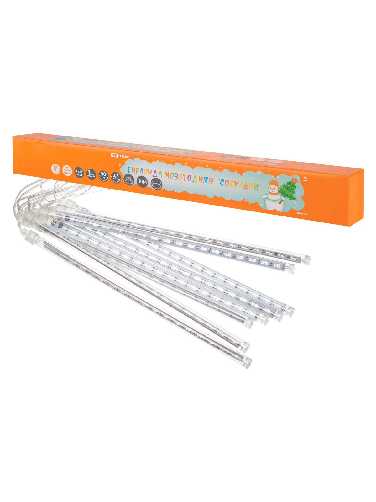 Изображение товара Электрогирлянда наружная сосульки 3.8 м 192 LED холодный белый для улицы и внутри