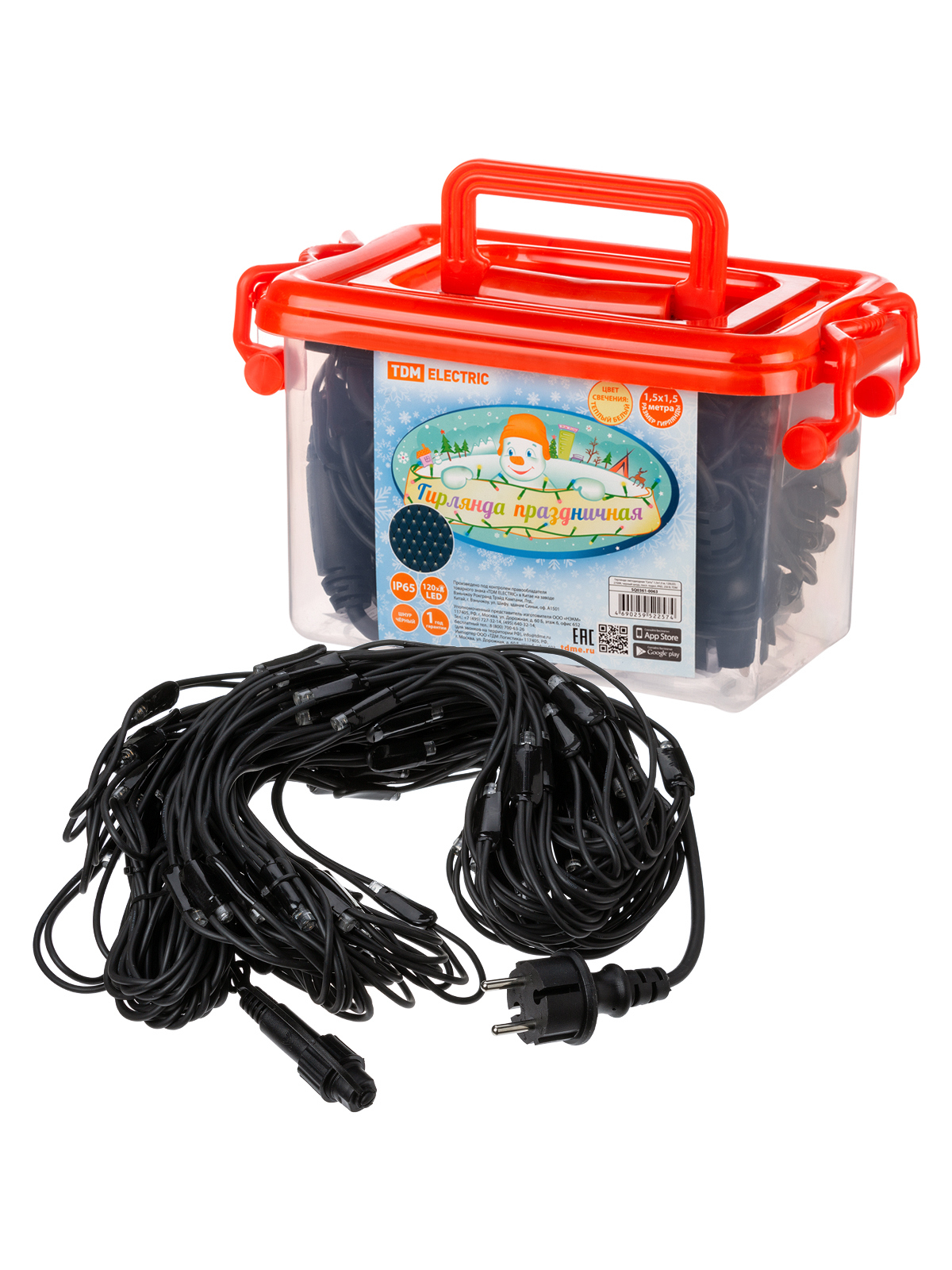 Изображение товара Электрогирлянда наружная Tdm electric sq0361-0063 сеть 1.5x1.5 м 120 ламп теплый белый 1 режим работы
